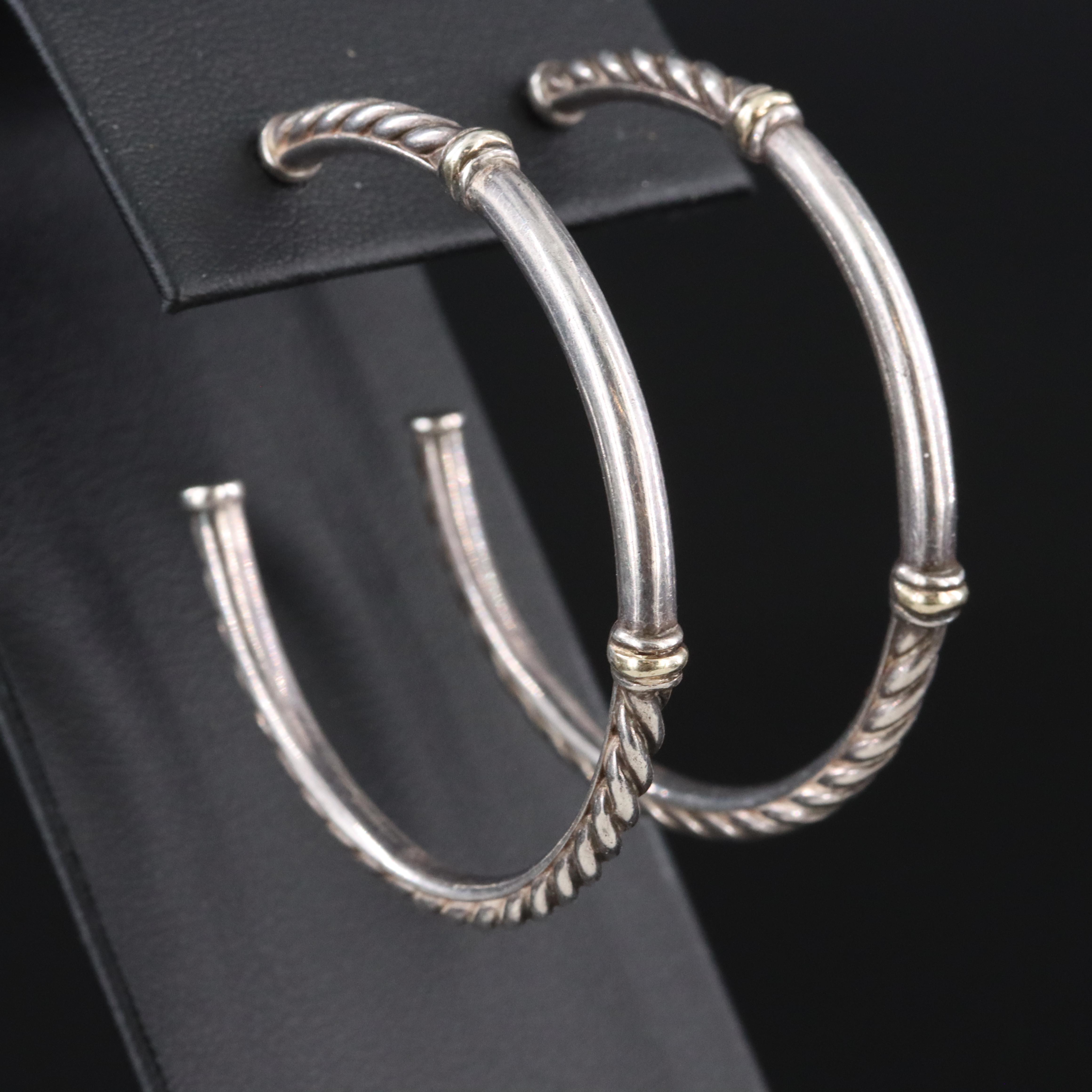 David Yurman Sterling Classic Cable Hoop Earrings with 18K Accents