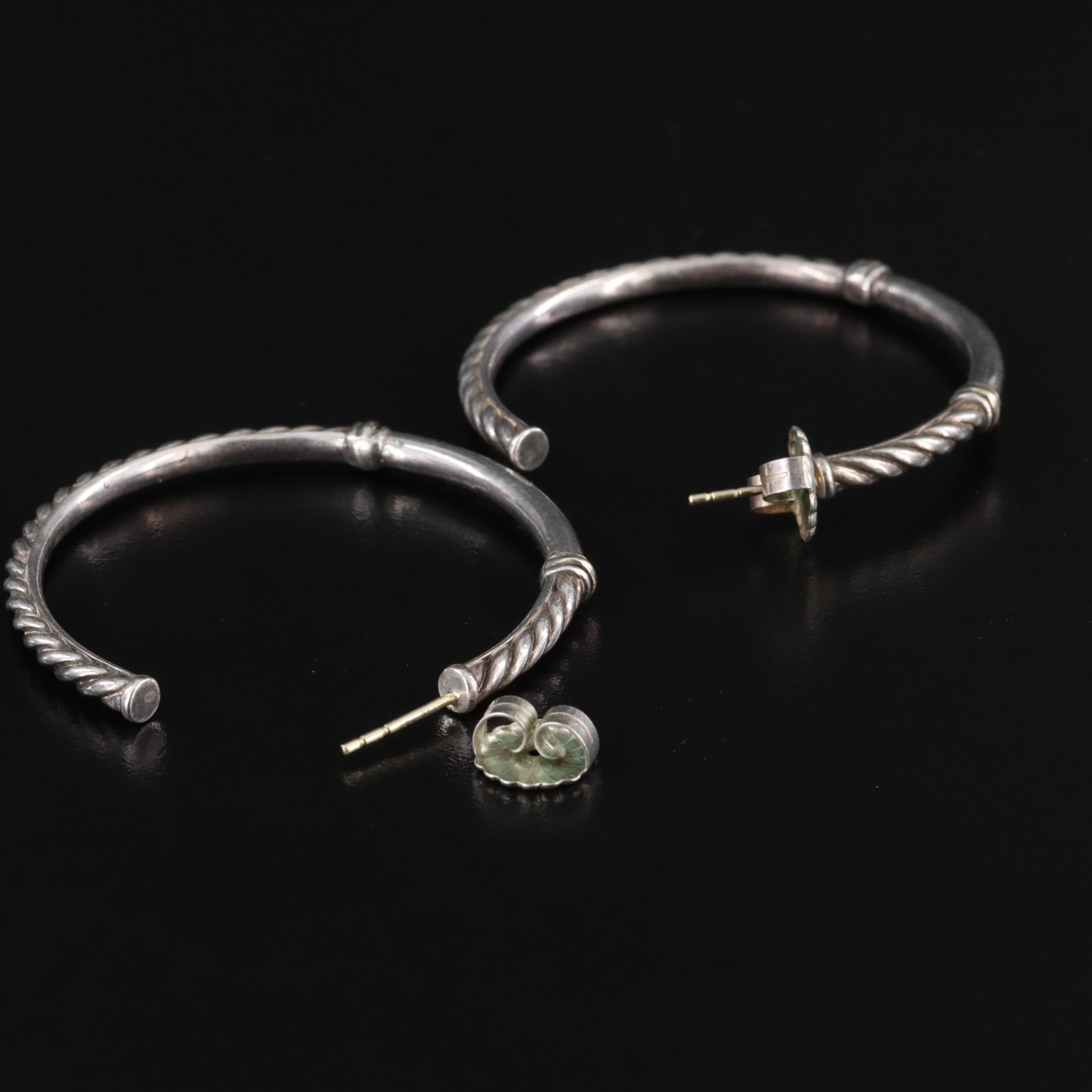 David Yurman Sterling Classic Cable Hoop Earrings with 18K Accents