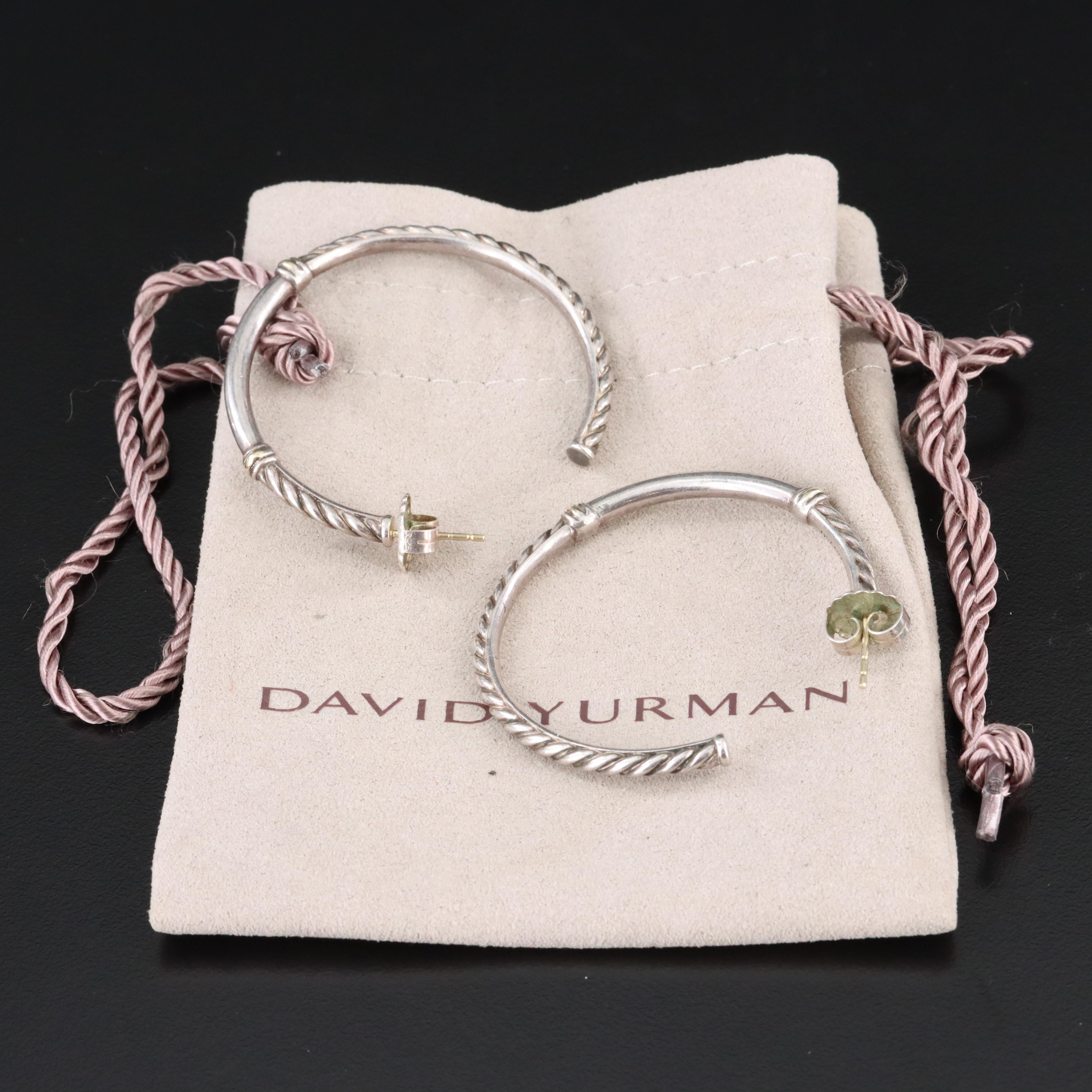 David Yurman Sterling Classic Cable Hoop Earrings with 18K Accents