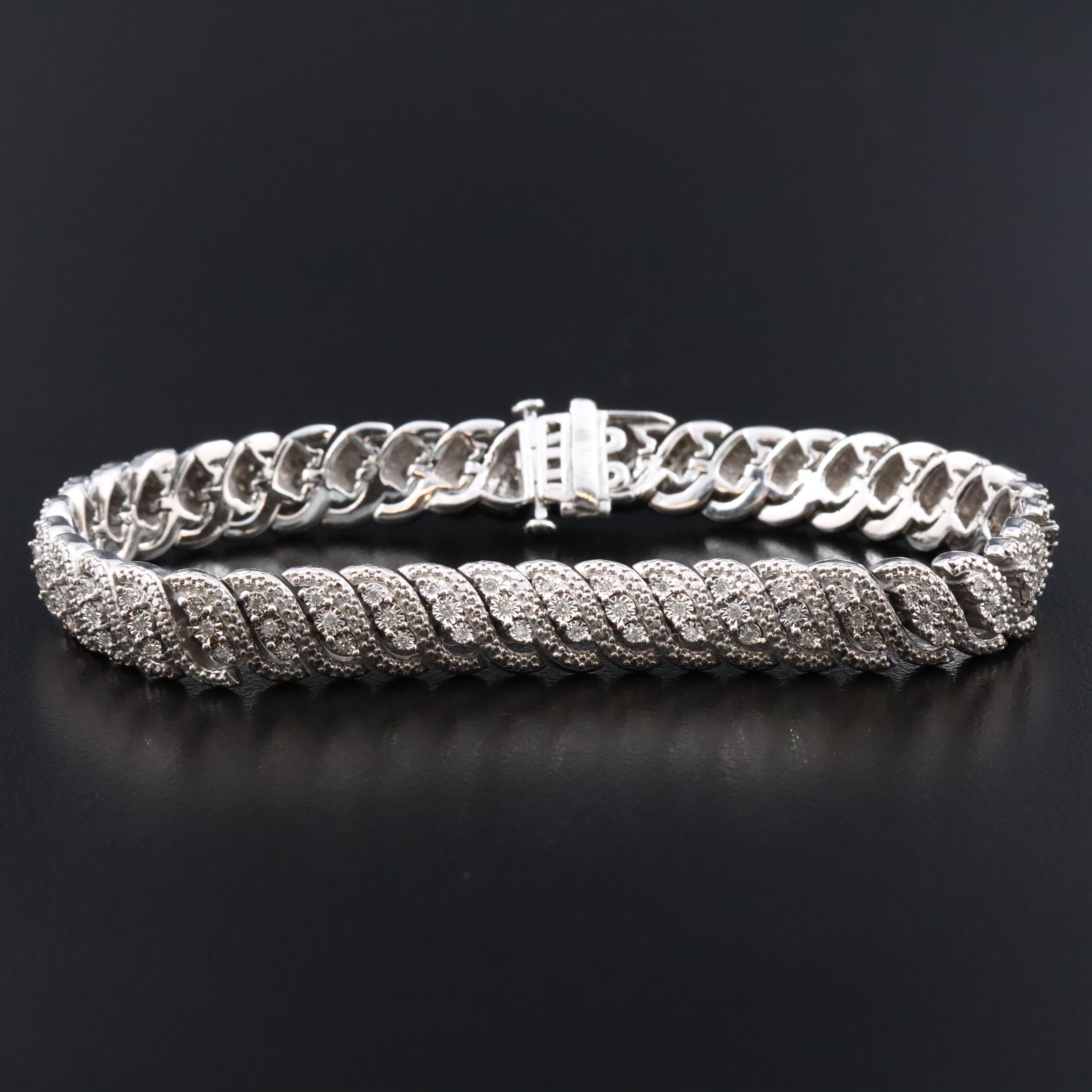 950 Silver Diamond S Link Bracelet