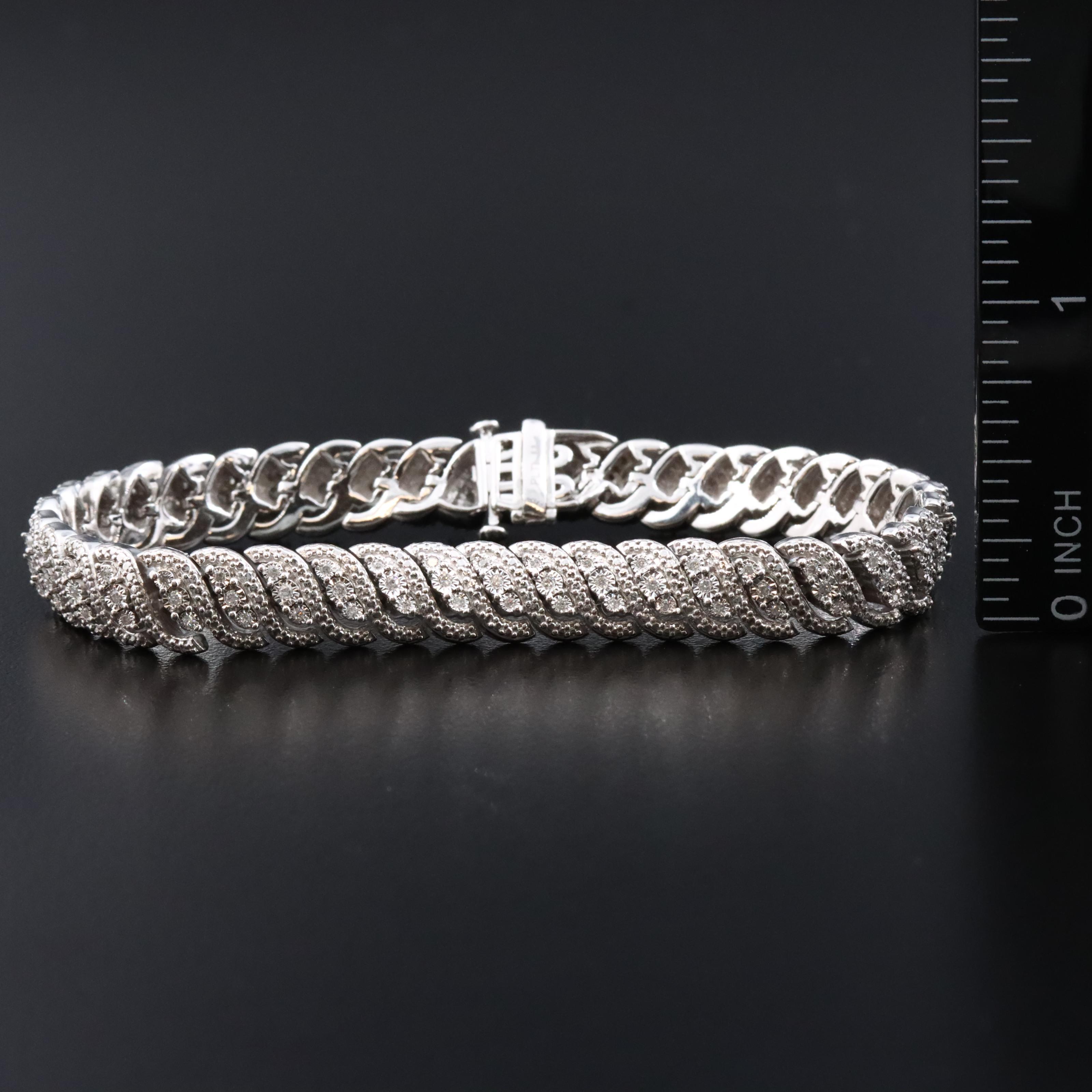 950 Silver Diamond S Link Bracelet