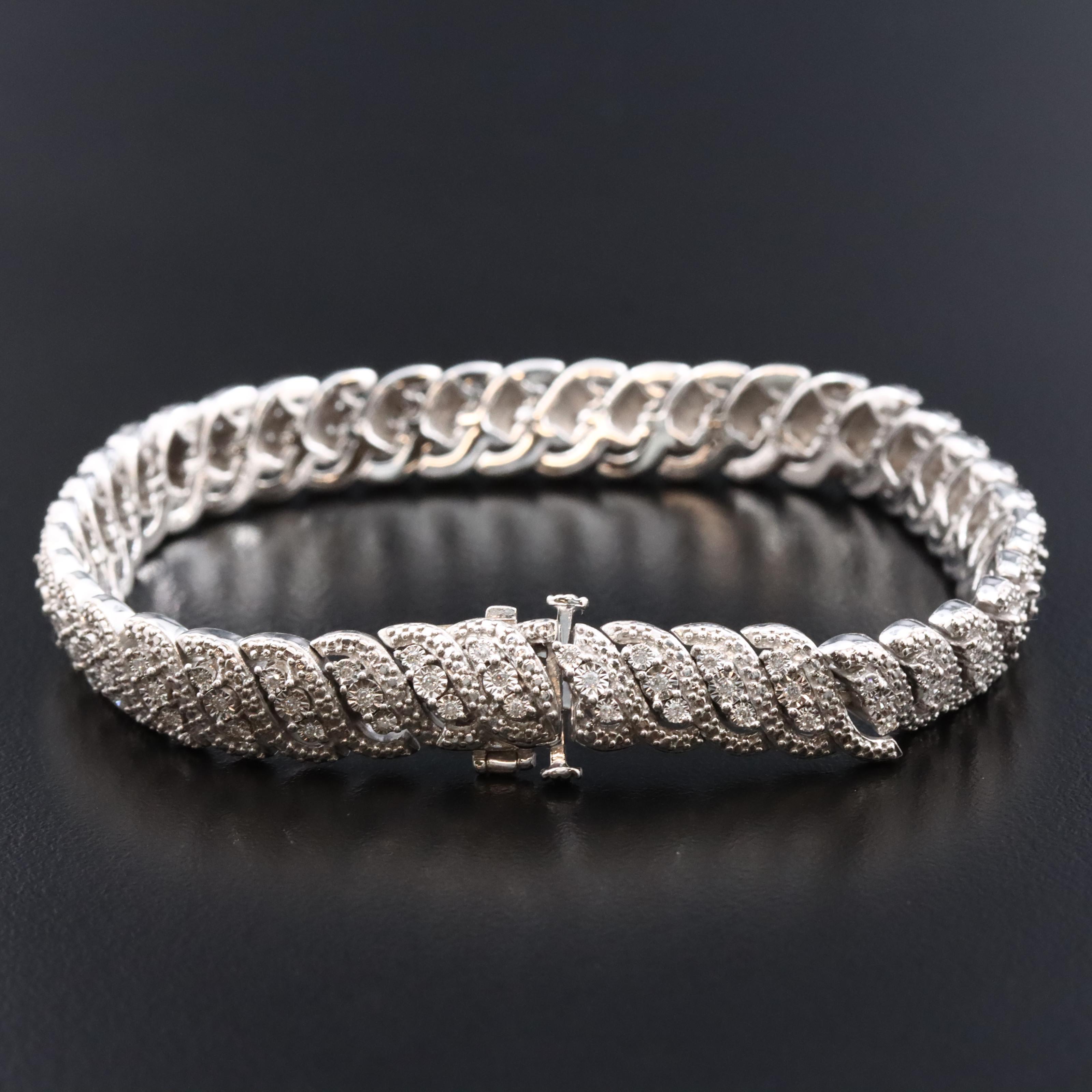 950 Silver Diamond S Link Bracelet