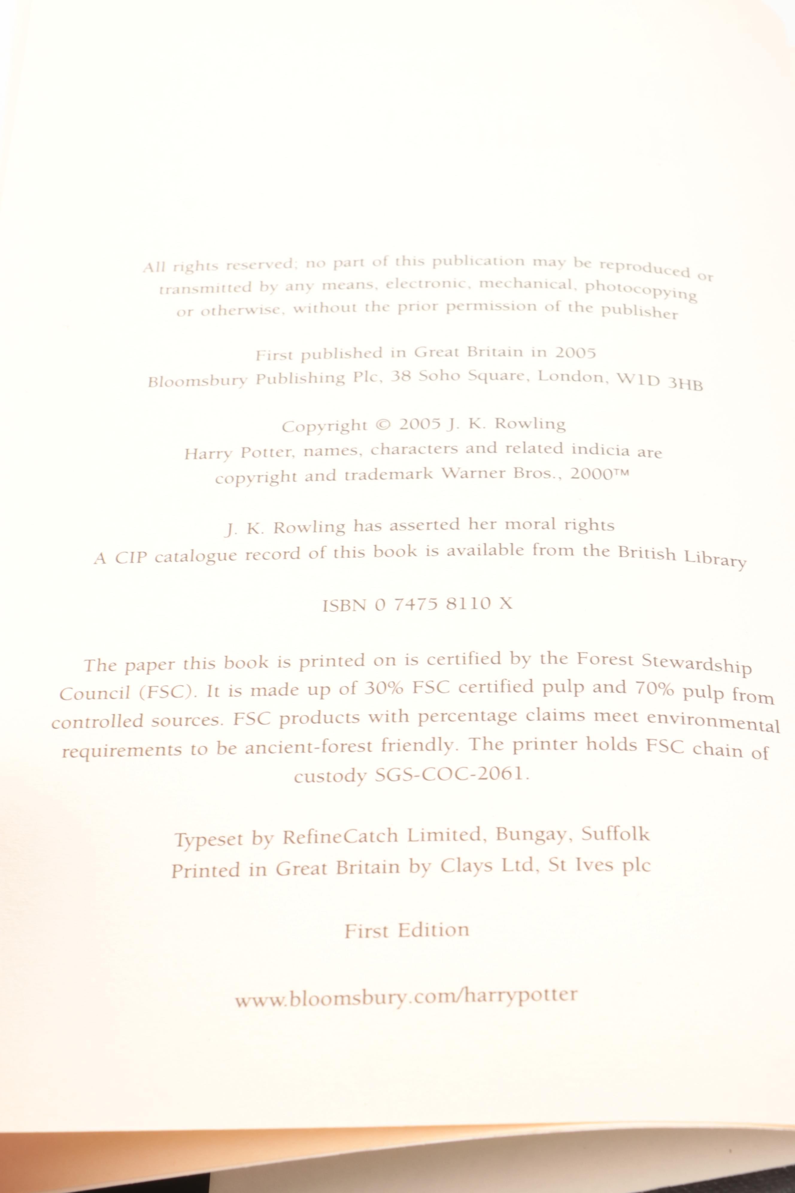 First UK Adult Edition "Harry Potter and the Half-Blood Prince" by J. K. Rowling