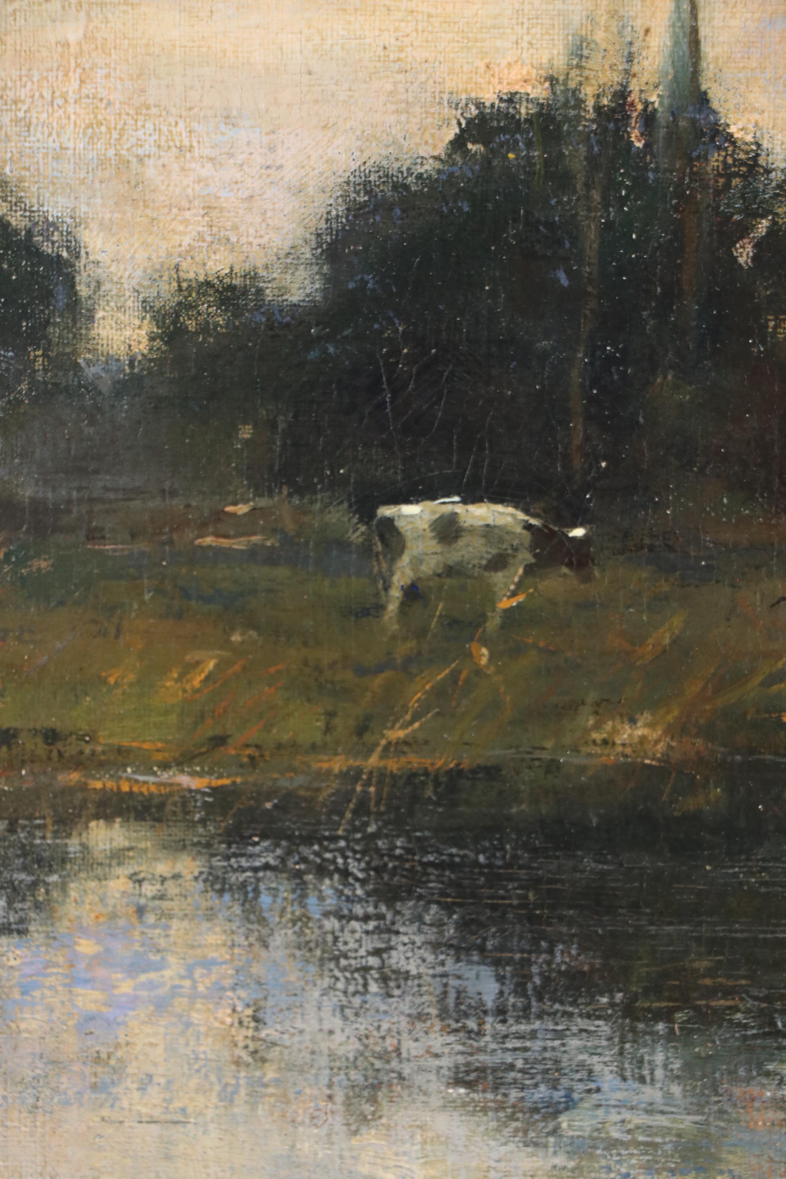 Tonalist Oil Painting of Lake Landscape With Architecture, 20th Century