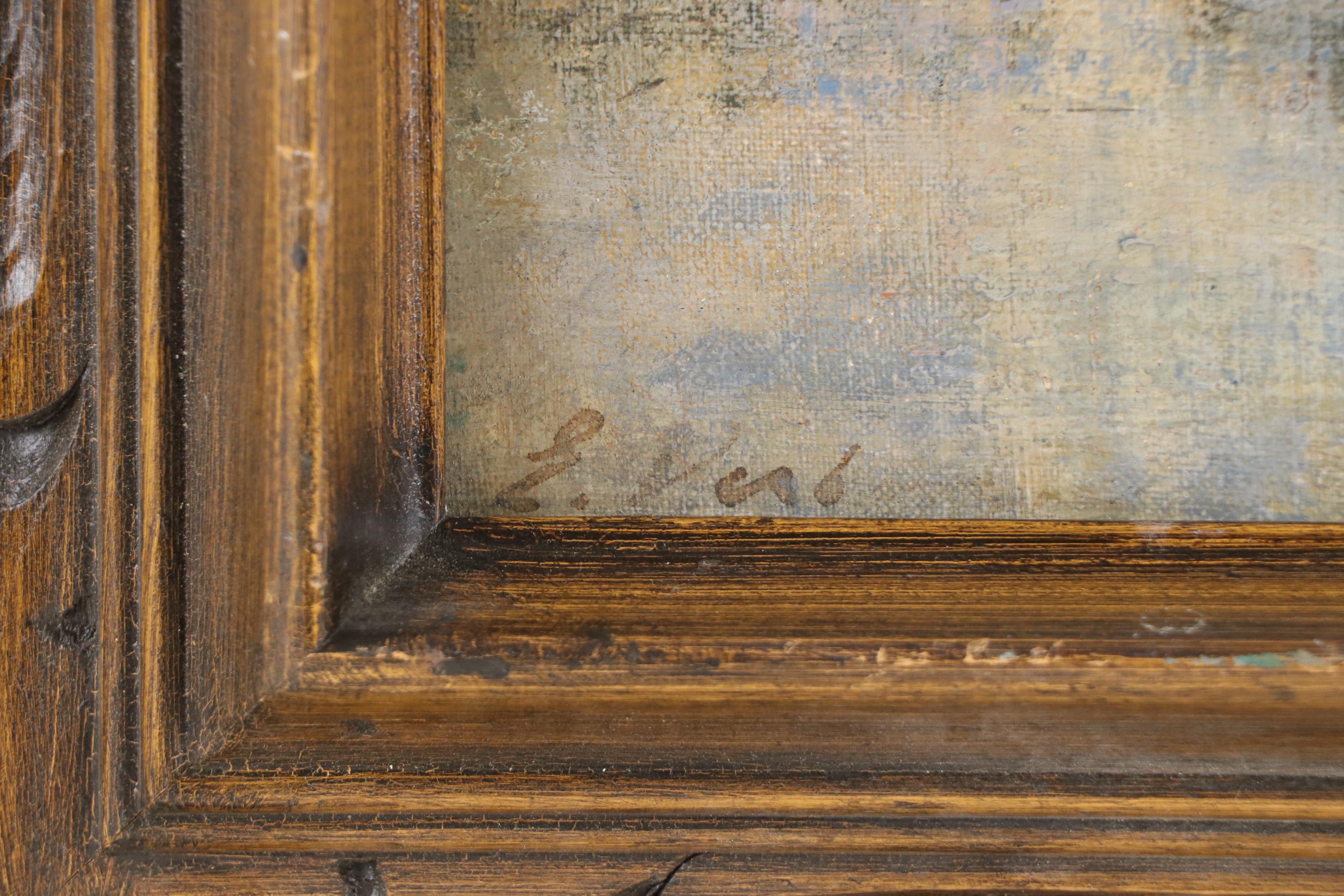 Tonalist Oil Painting of Lake Landscape With Architecture, 20th Century