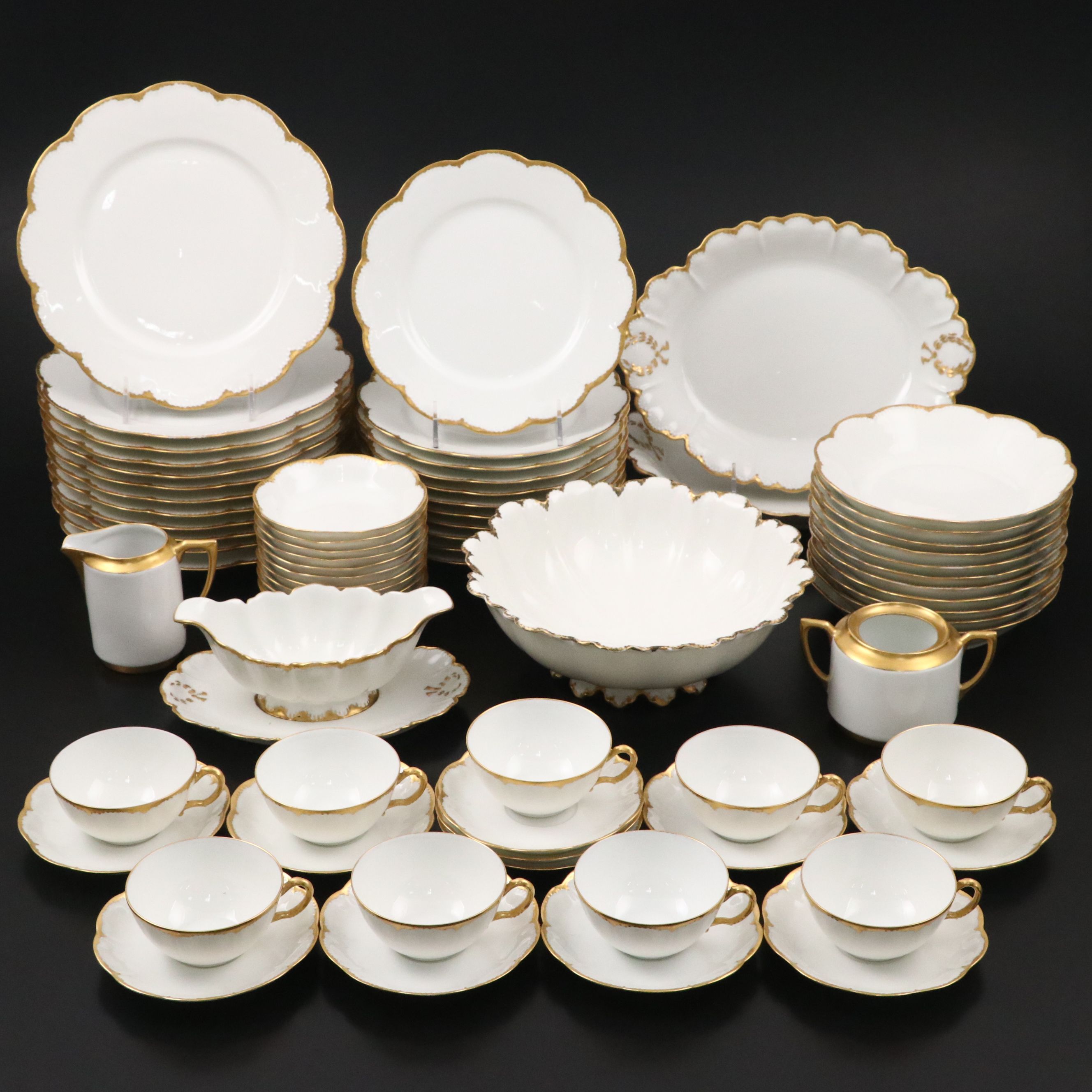 Haviland Limoges with Other Porcelain Gilt Rim Dinnerware and Serving Pieces