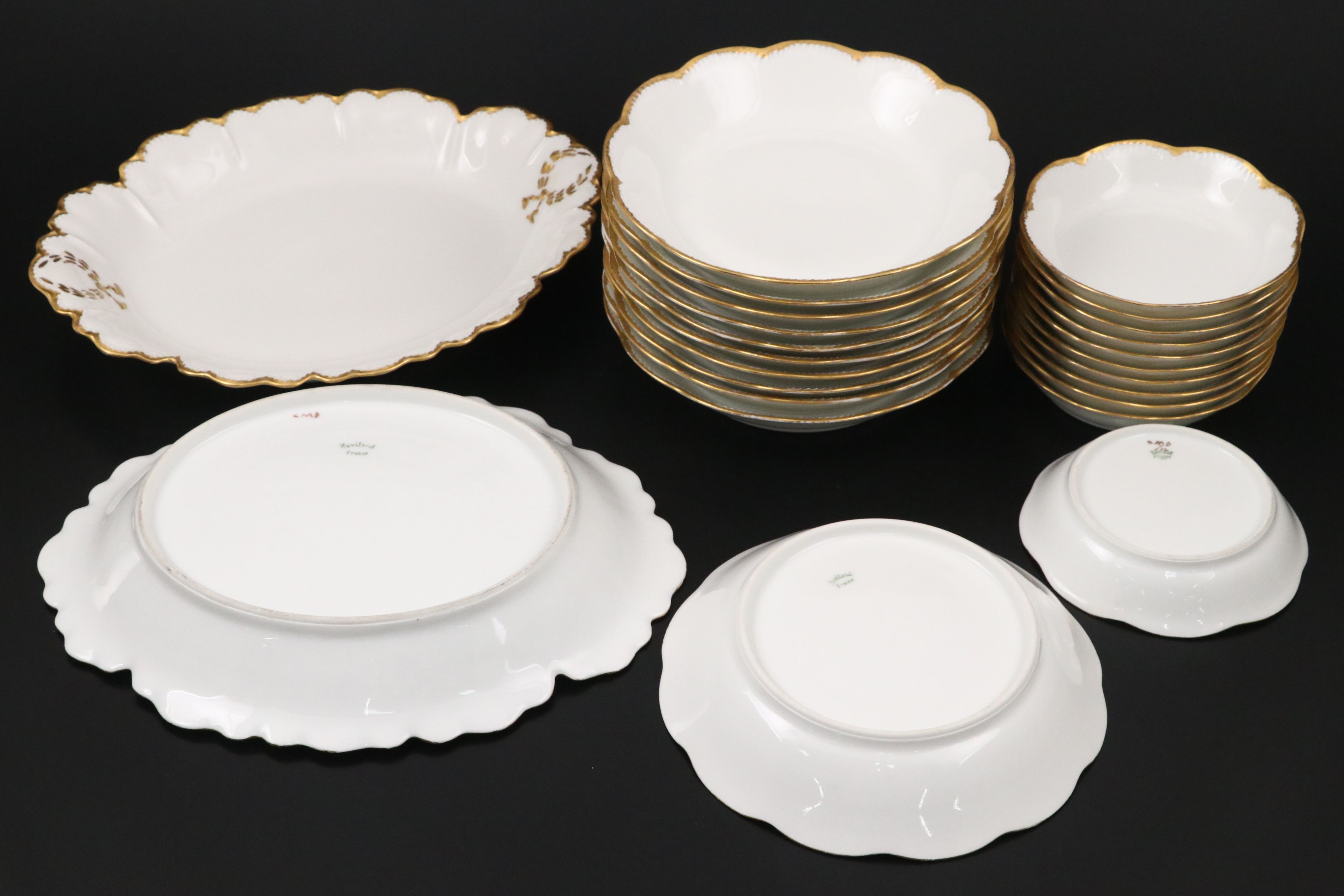 Haviland Limoges with Other Porcelain Gilt Rim Dinnerware and Serving Pieces