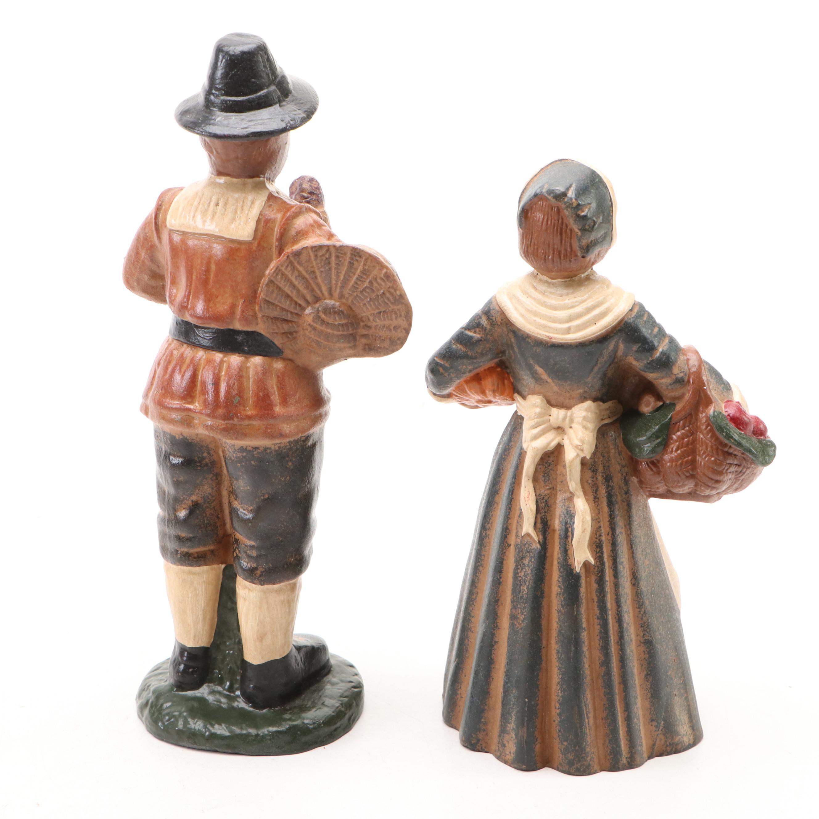 Patchwork Pumpkins with Decorative Birds and Pilgrim Figurines