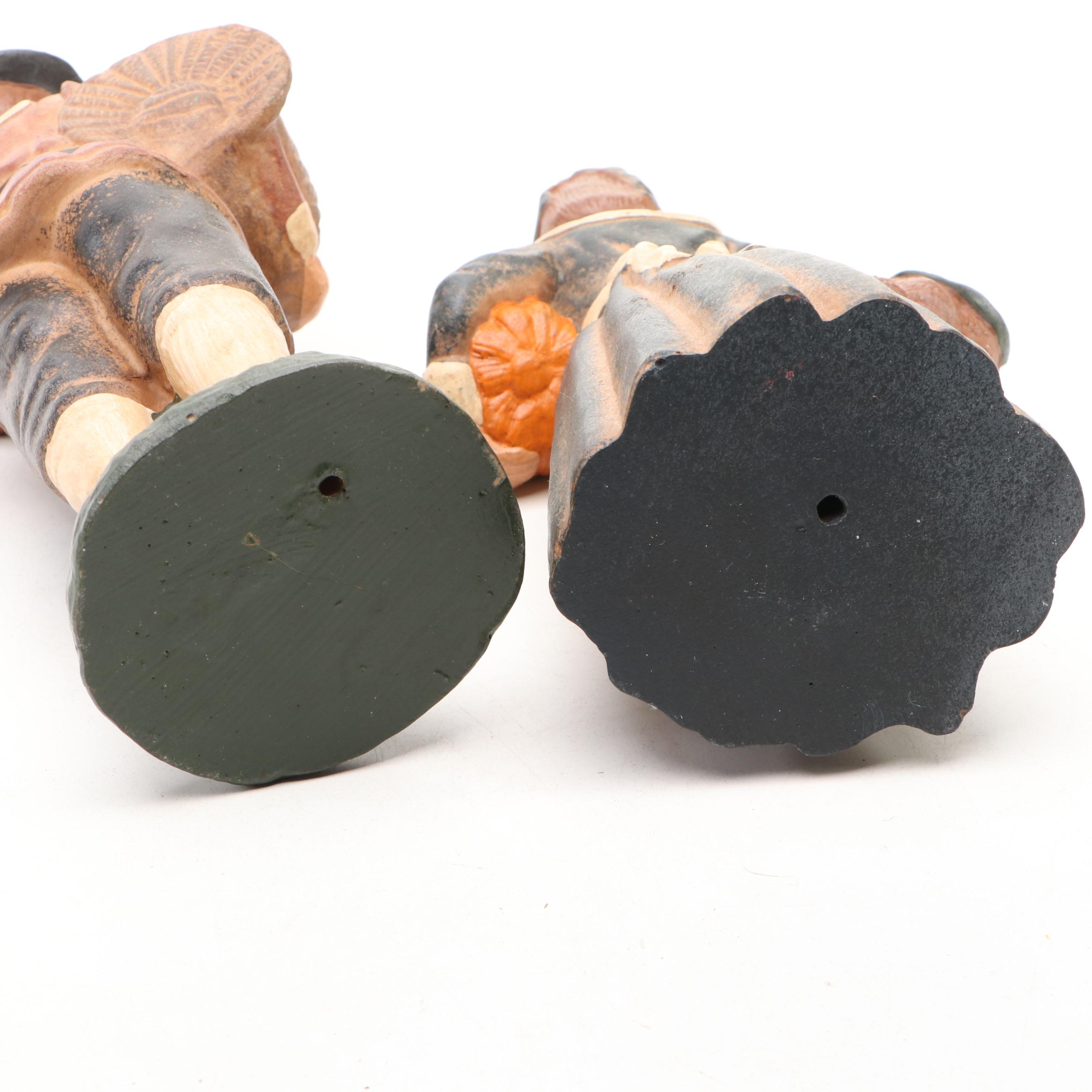 Patchwork Pumpkins with Decorative Birds and Pilgrim Figurines