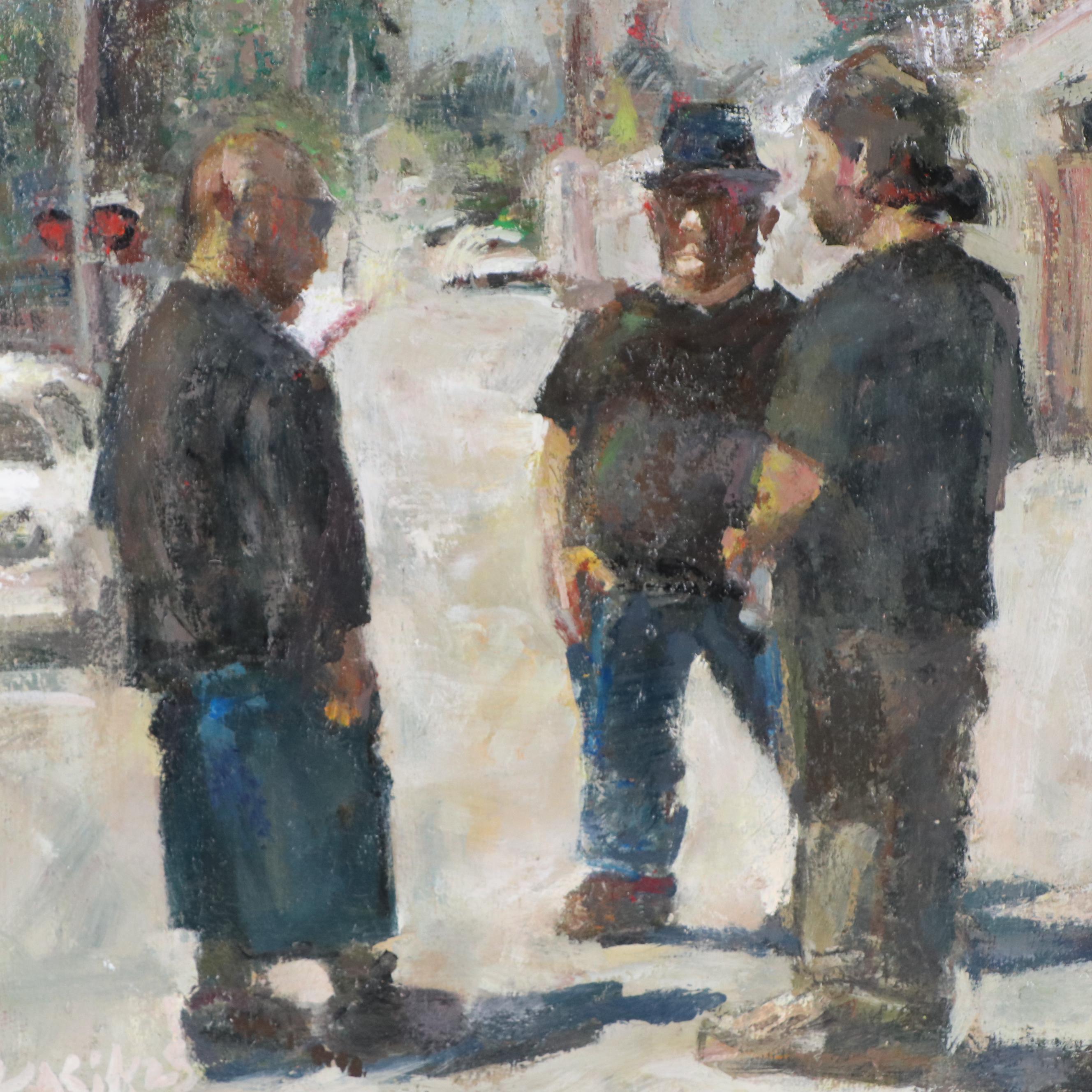 Kevin Kasik Oil Painting "Getting the Downtown Lowdown," 2025