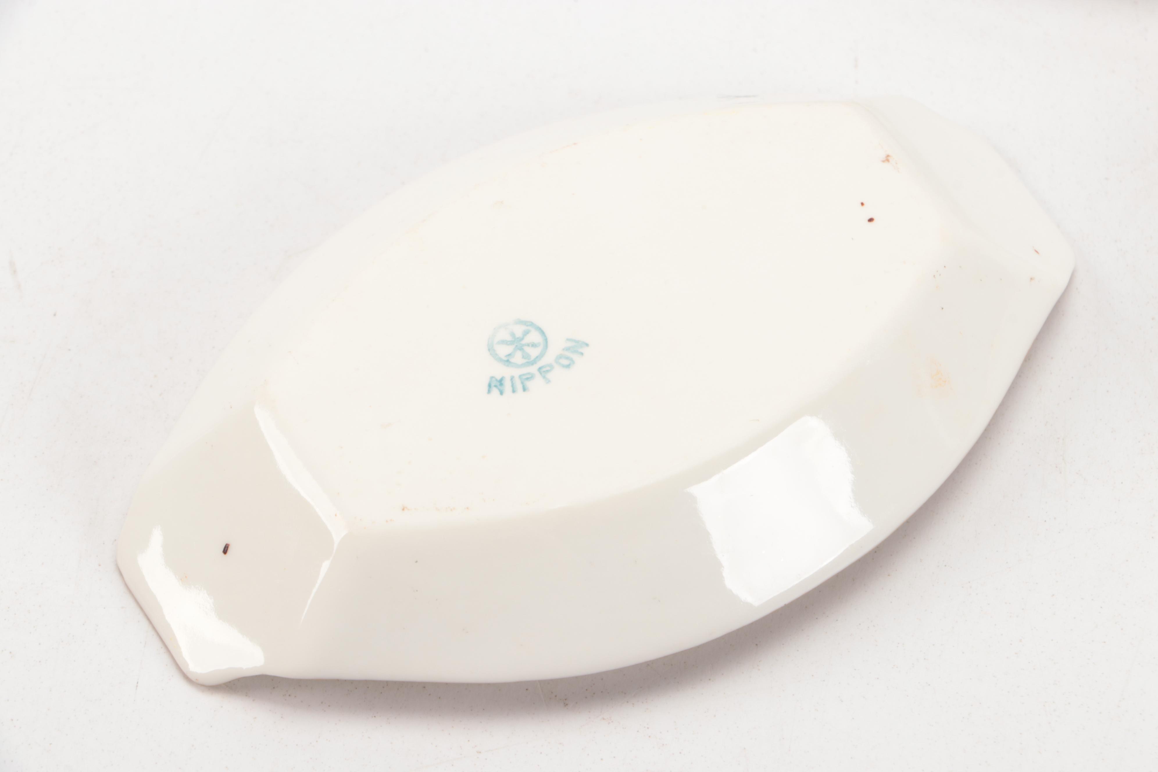 Nippon Porcelain Celery Dish and Salt Dips, Early 20th Century