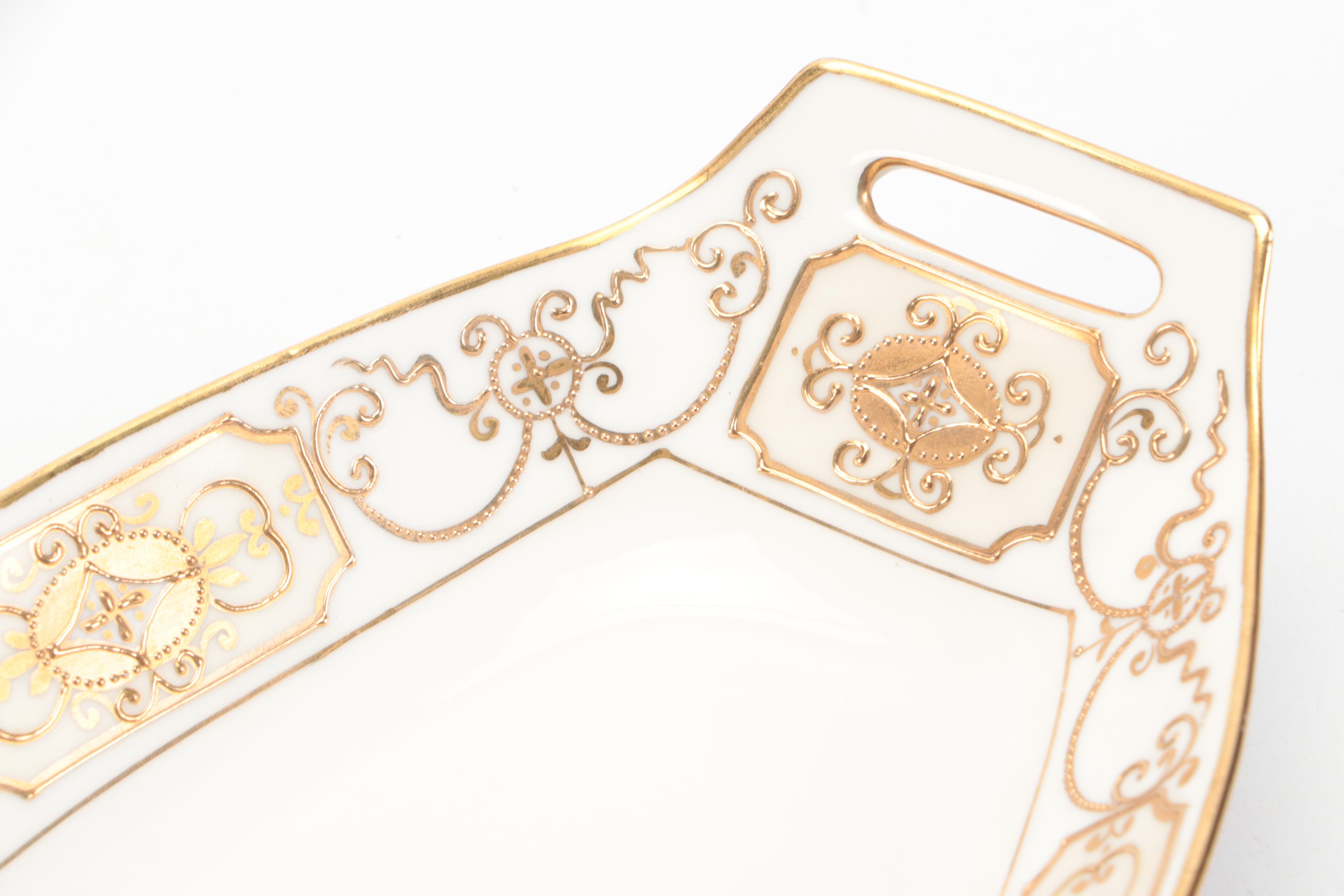 Nippon Porcelain Celery Dish and Salt Dips, Early 20th Century