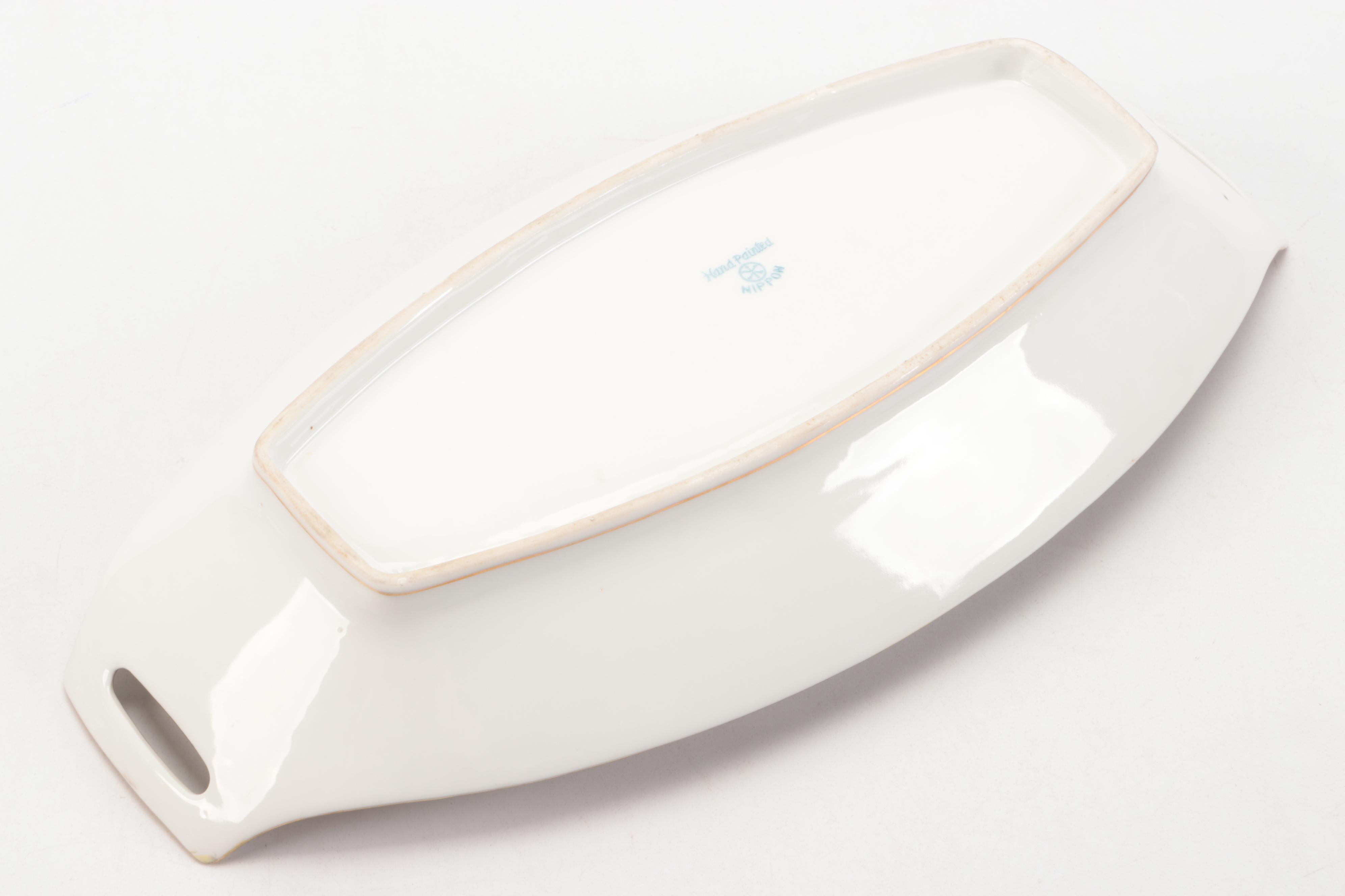 Nippon Porcelain Celery Dish and Salt Dips, Early 20th Century