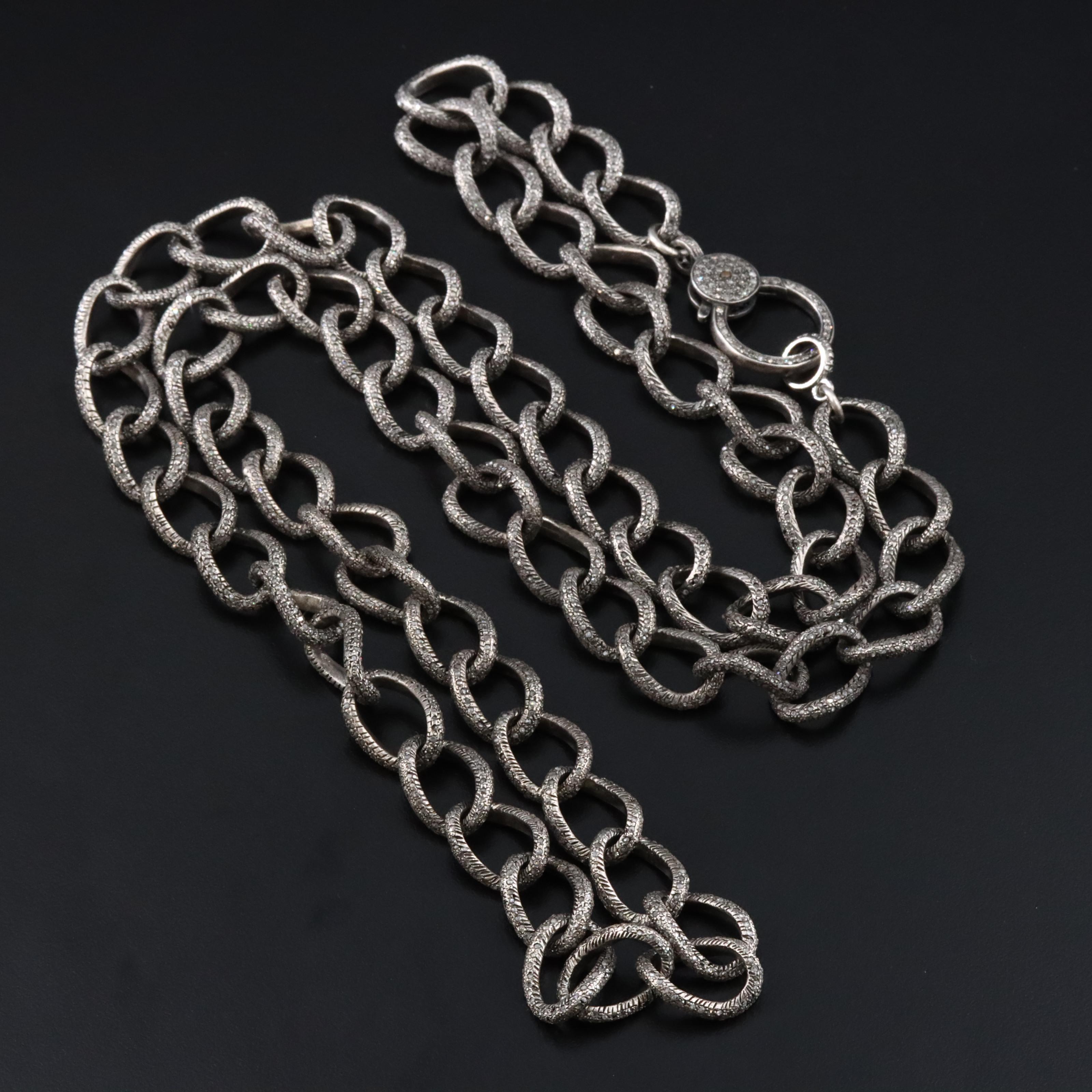 Sheryl Lowe Sterling Diamond Curb Chain Necklace