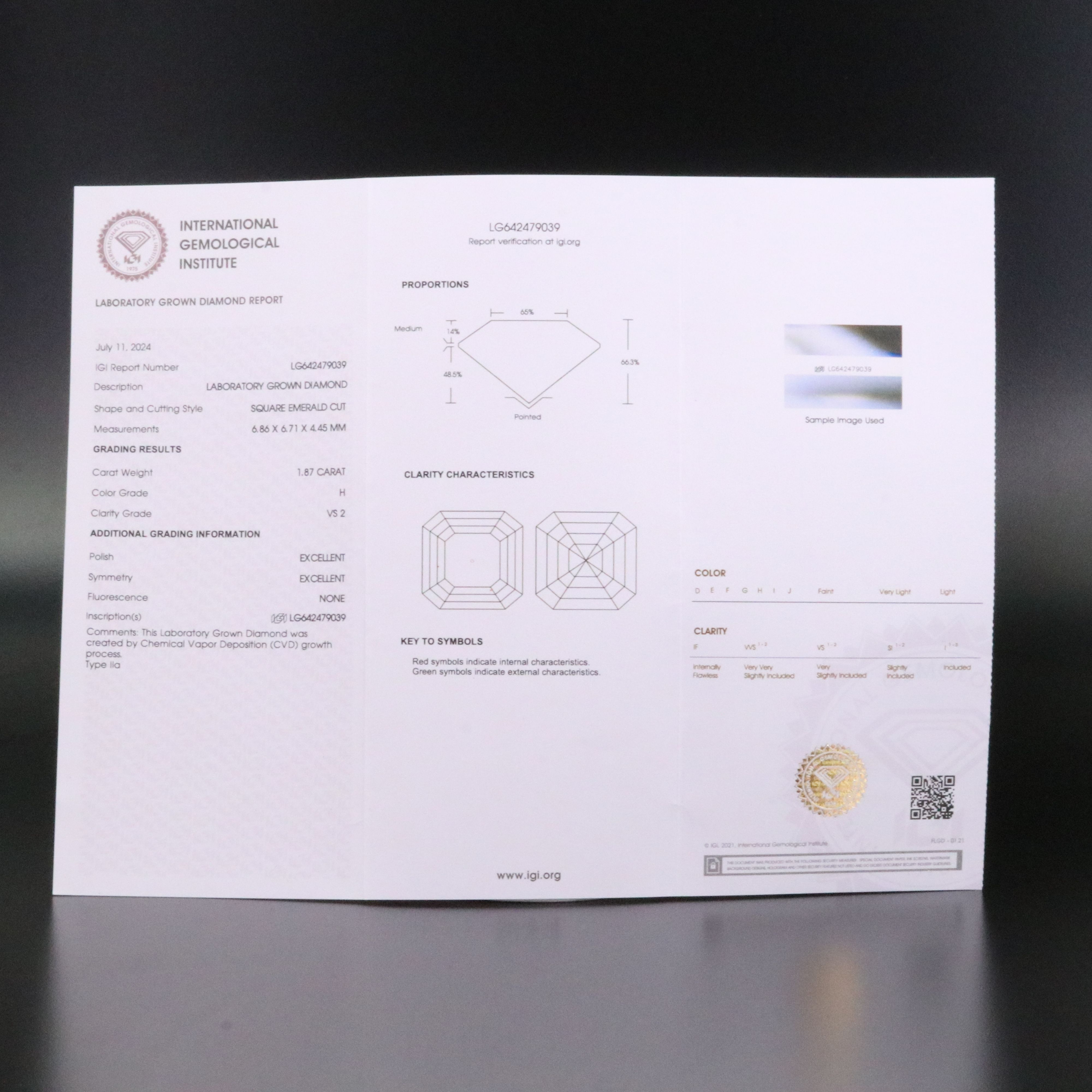Loose 1.87 CT Lab Grown Diamond with IGI Report