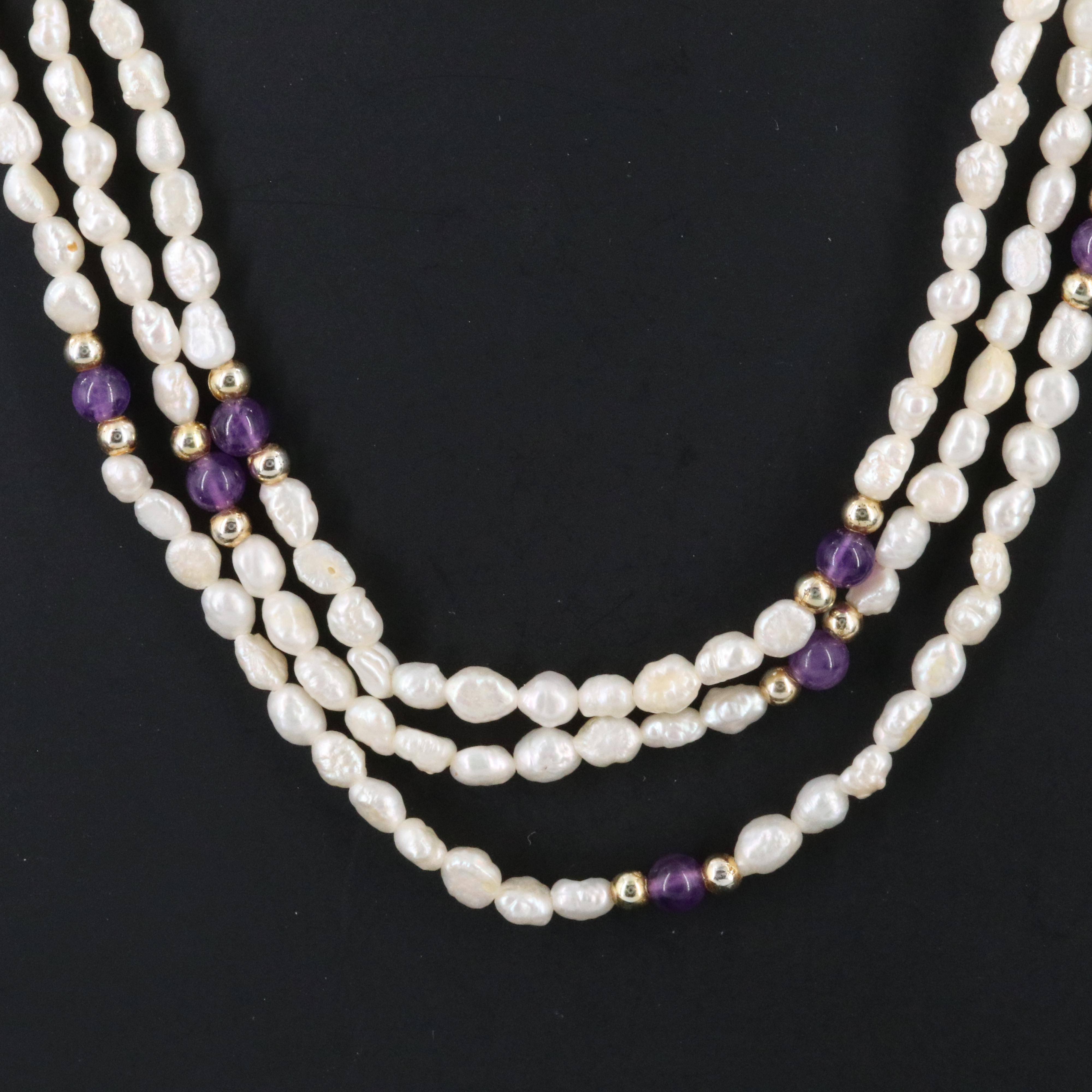 Pearl and Amethyst Bracelet and Necklace Set