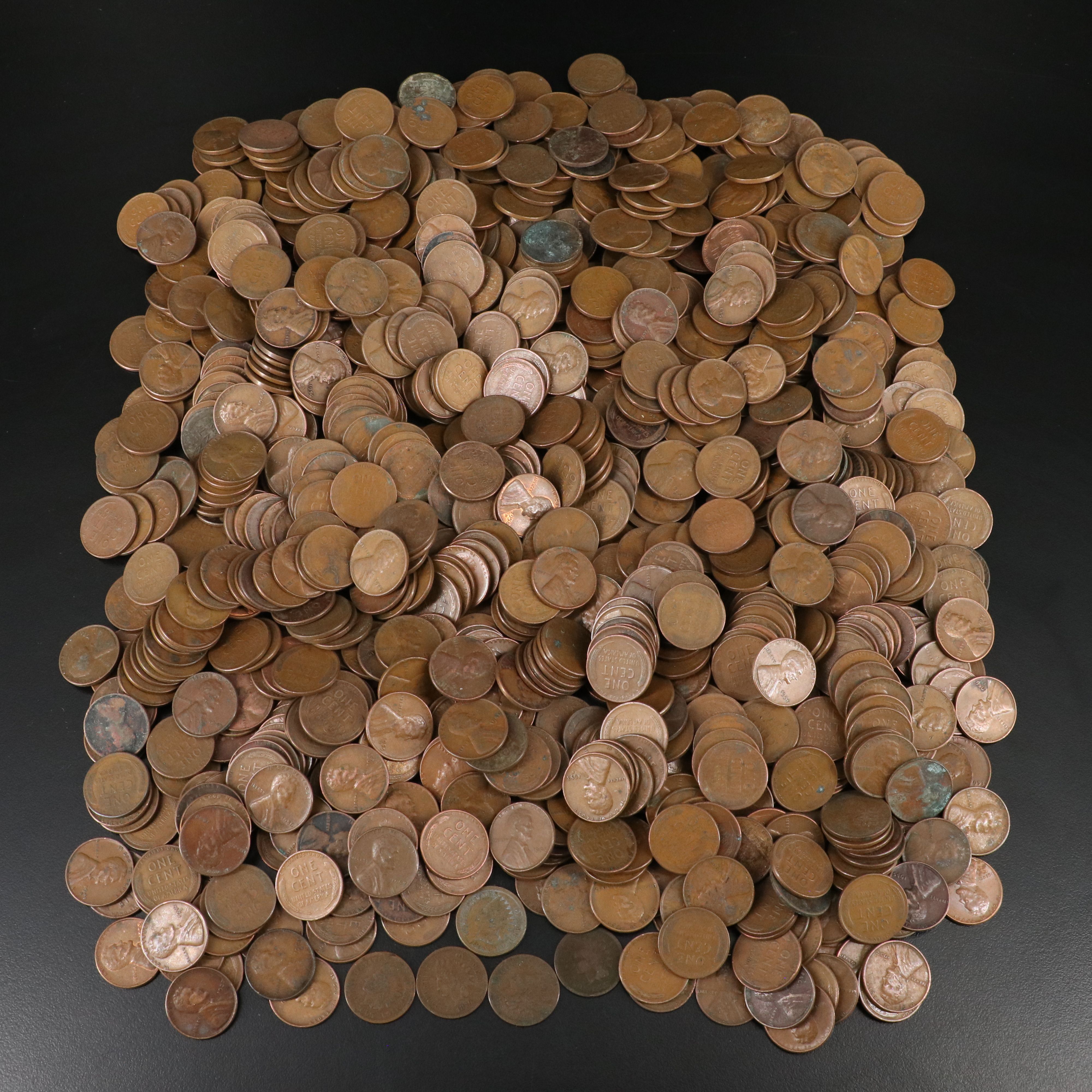 1,000 Lincoln Wheat Cents and Five Better Date Indian Head Cents