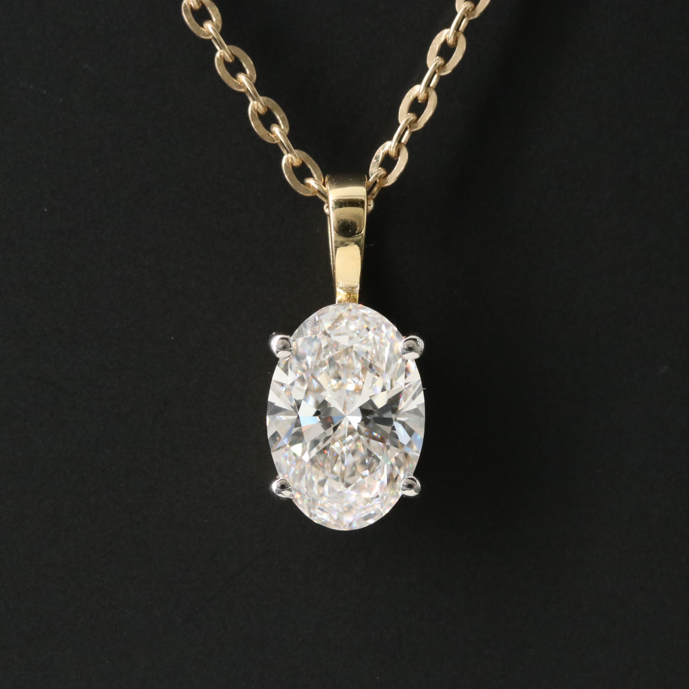 14K 1.45 CT Lab Grown Diamond Solitaire Pendant Necklace with IGI Report
