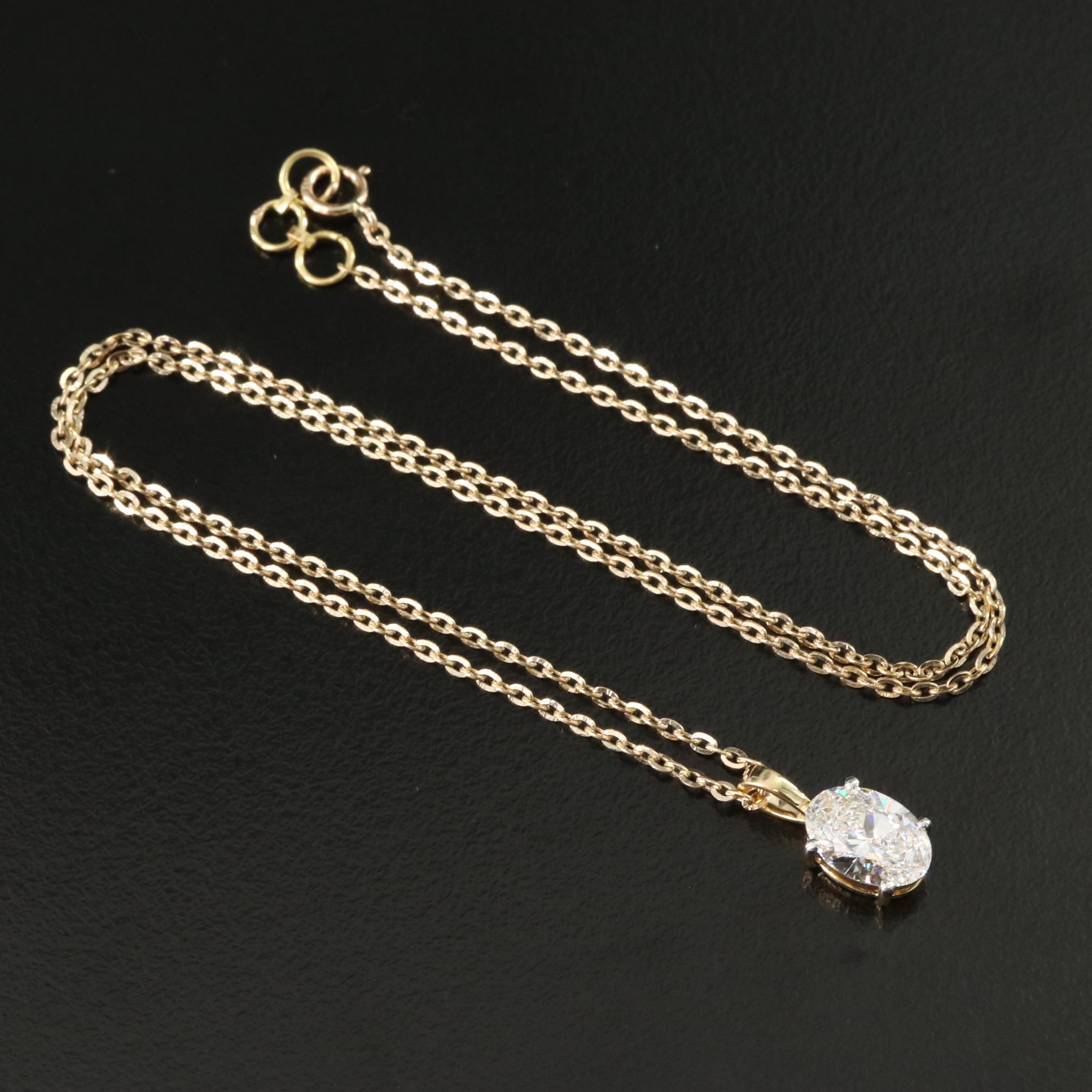 14K 1.45 CT Lab Grown Diamond Solitaire Pendant Necklace with IGI Report