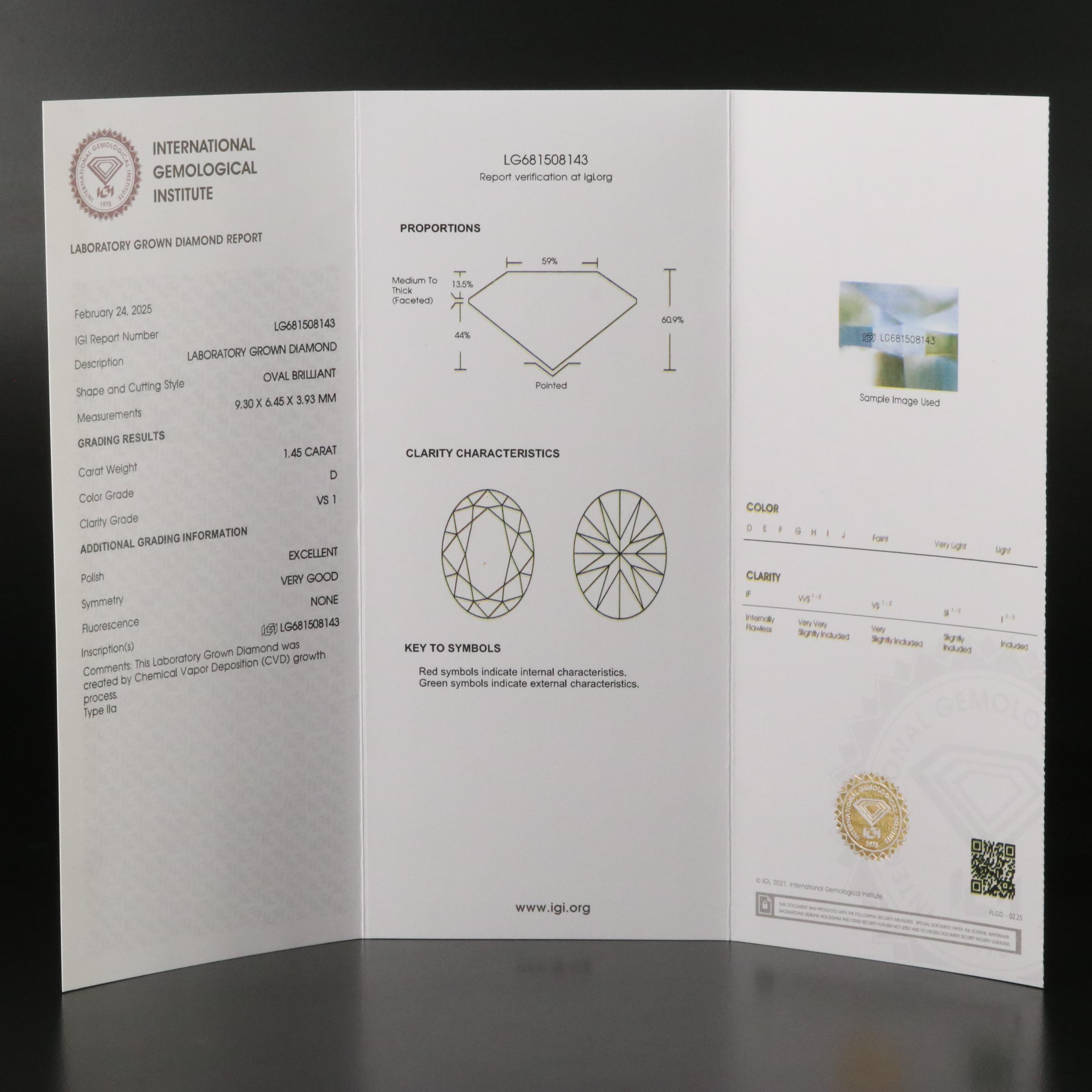 14K 1.45 CT Lab Grown Diamond Solitaire Pendant Necklace with IGI Report