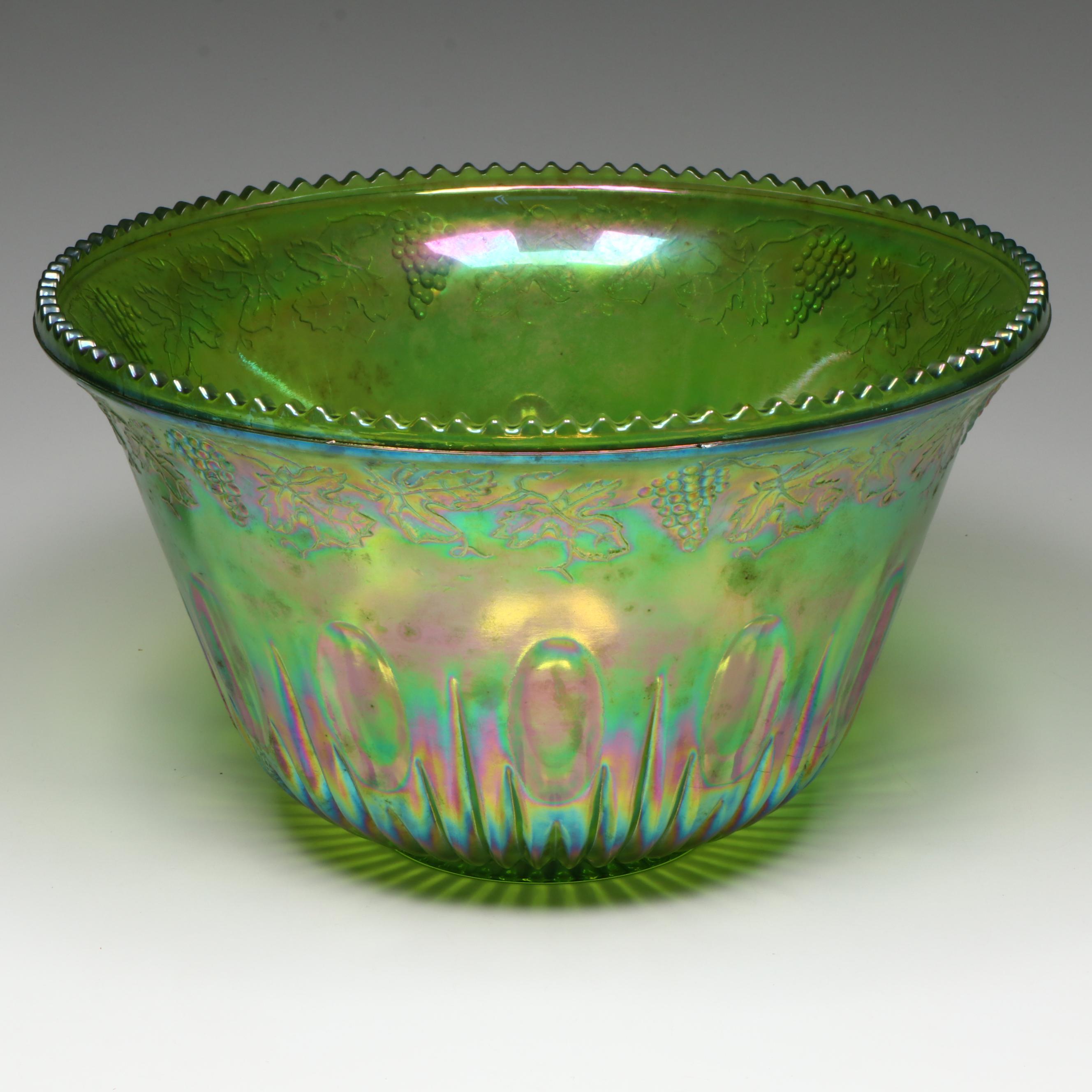 Vintage Indiana Glass Green Carnival Glass Punch Set and Tableware