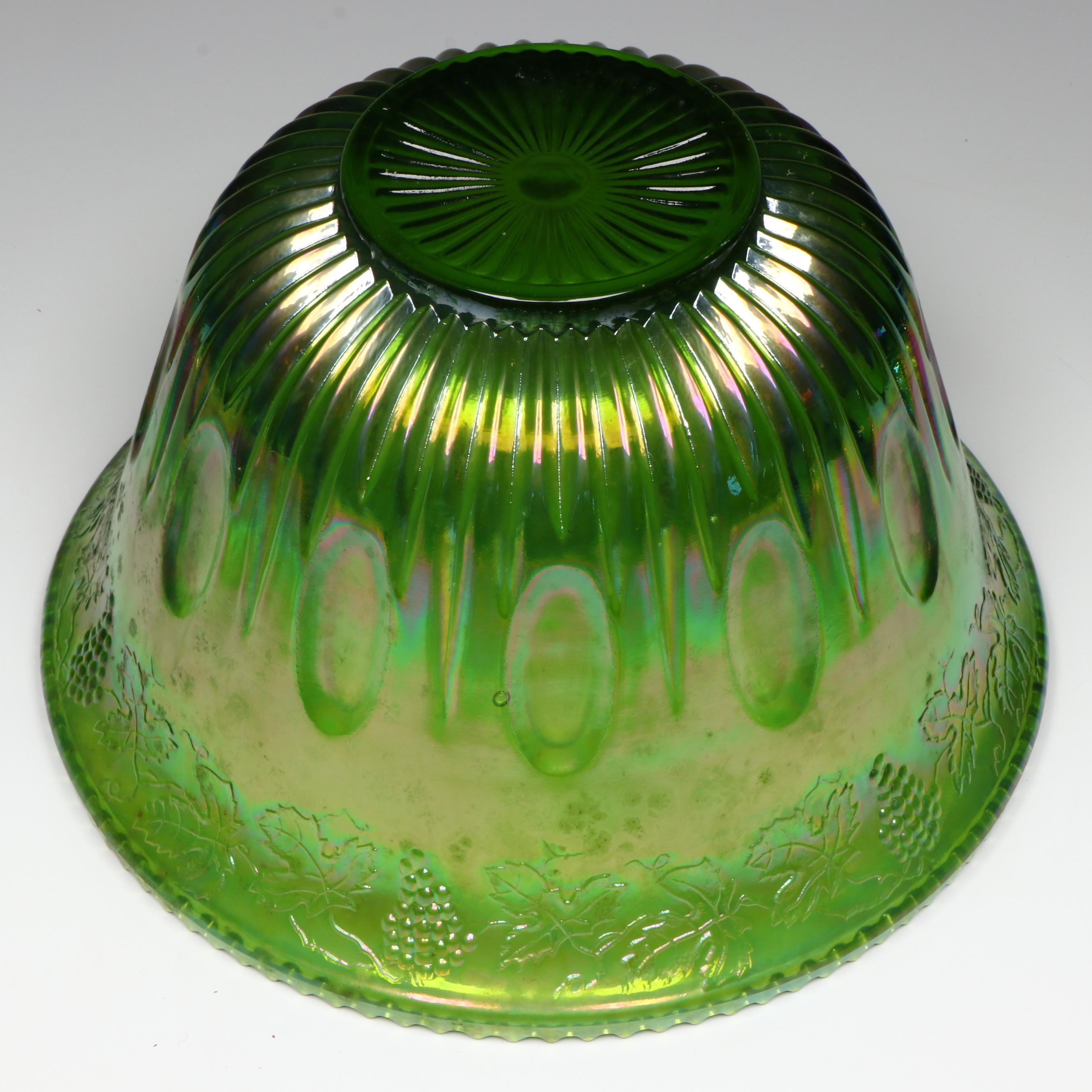 Vintage Indiana Glass Green Carnival Glass Punch Set and Tableware