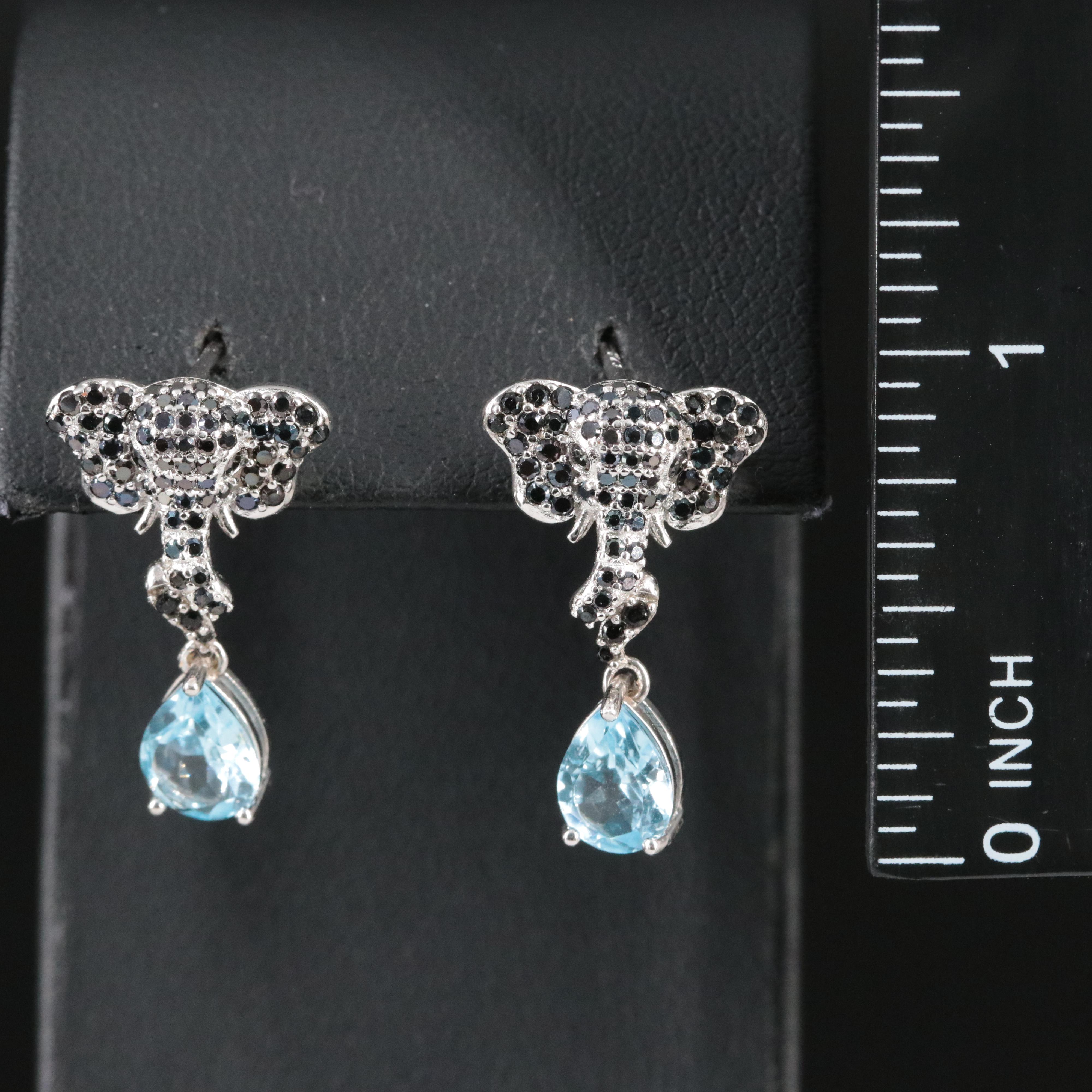 Sterling Spinel and Blue Topaz Elephant Drop Earrings