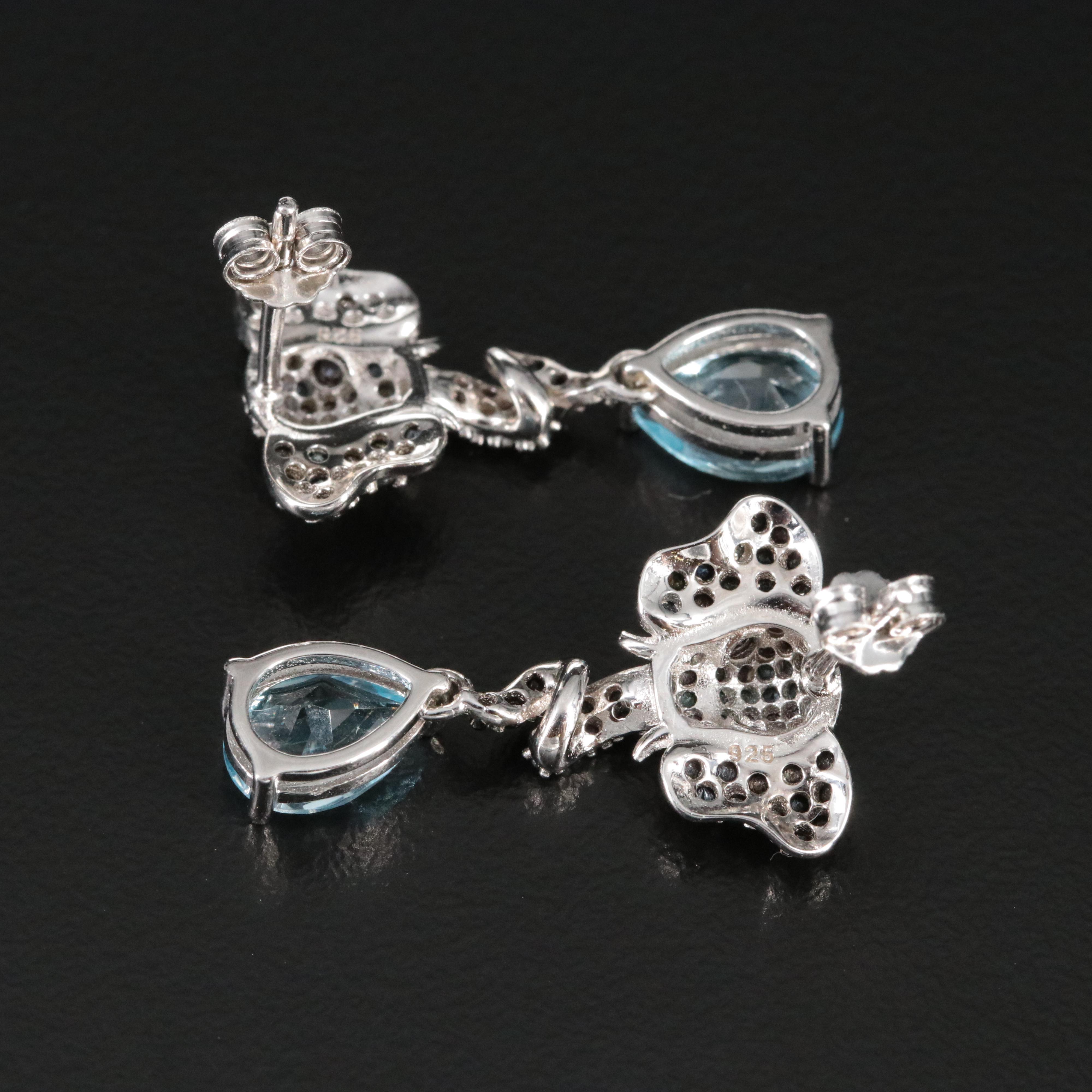 Sterling Spinel and Blue Topaz Elephant Drop Earrings