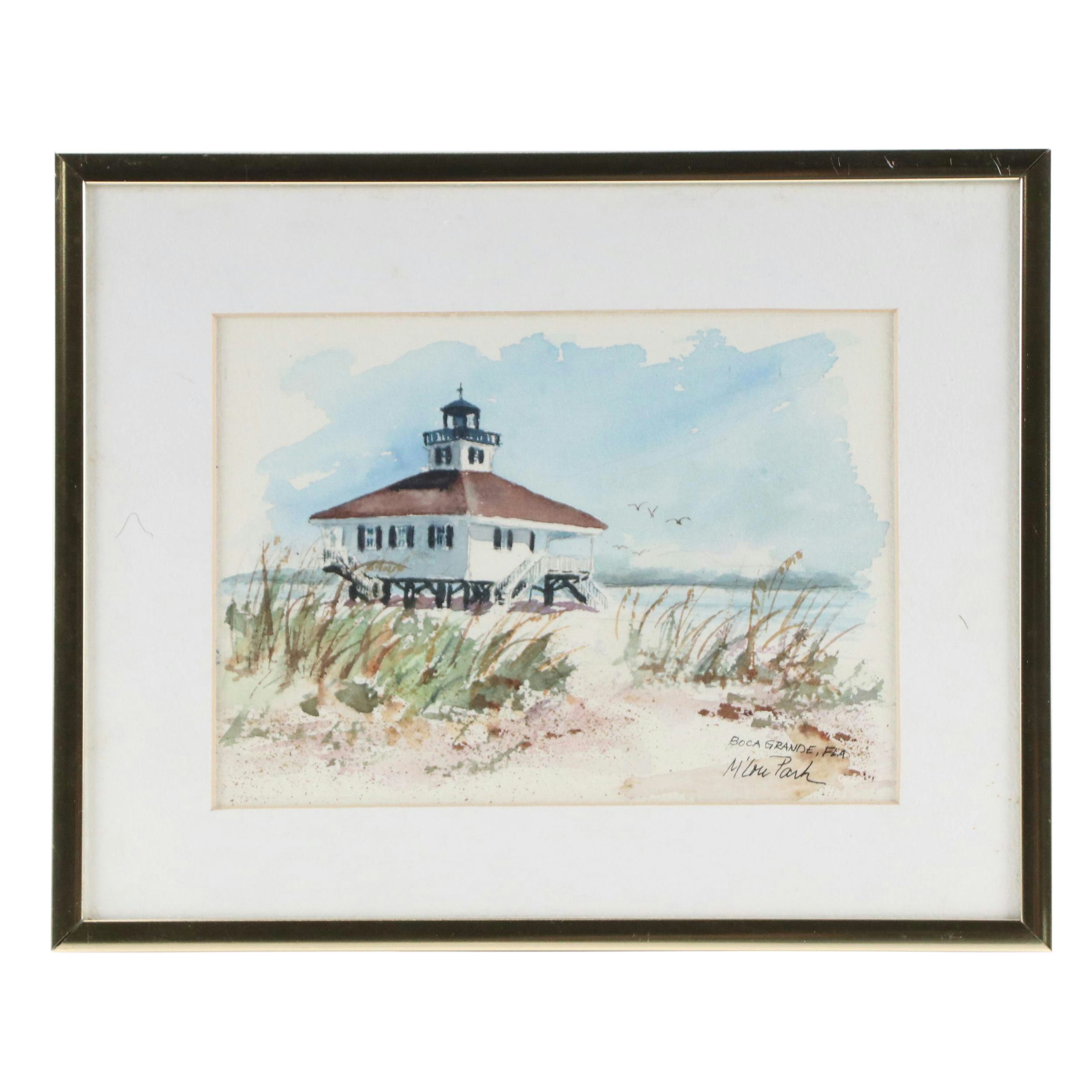 Mary Lou Park Coastal Watercolor "Boca Grande, FLA," 20th Century