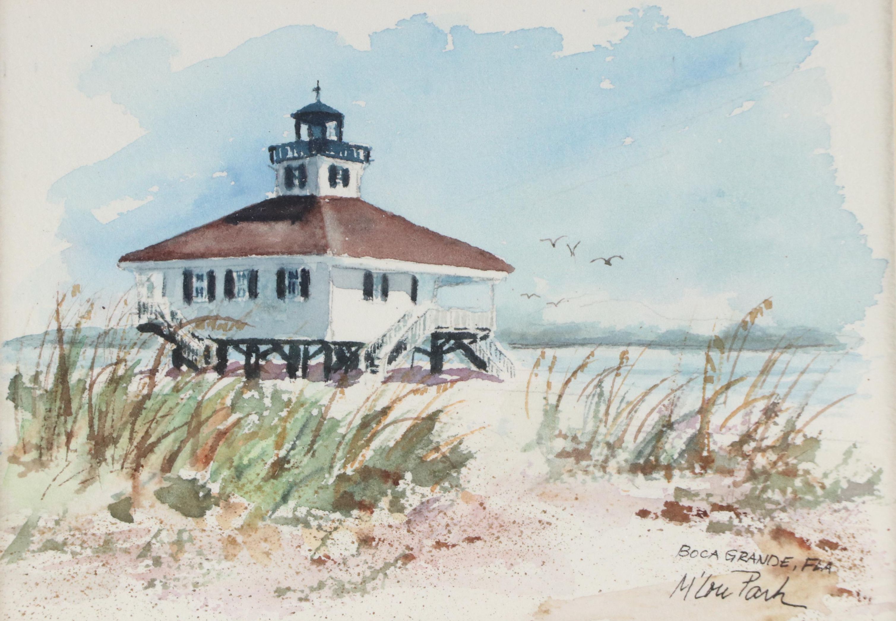 Mary Lou Park Coastal Watercolor "Boca Grande, FLA," 20th Century