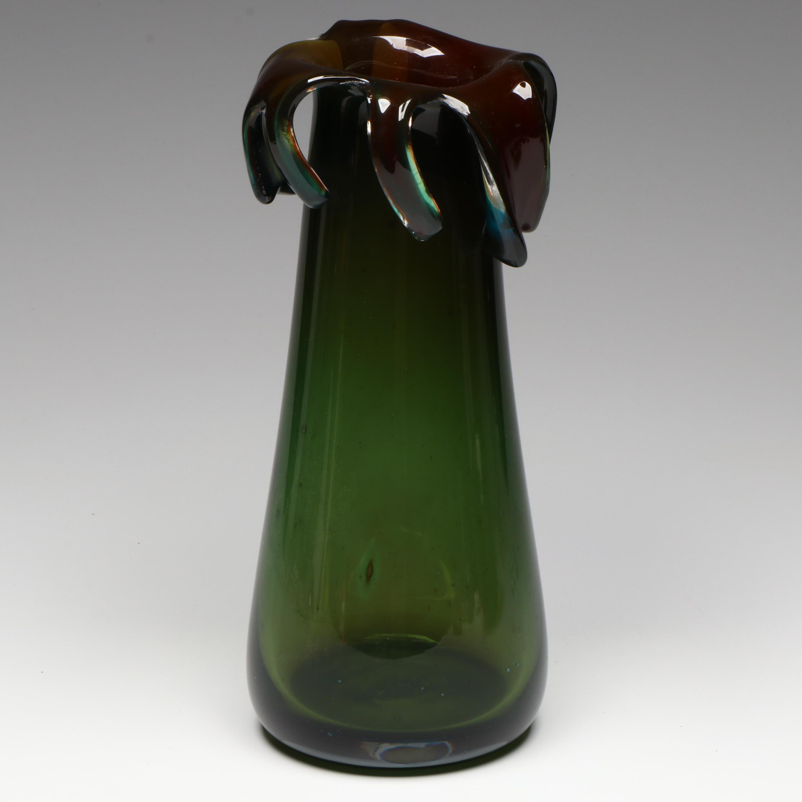 Art Glass Vase with Other Green Glass Bowl