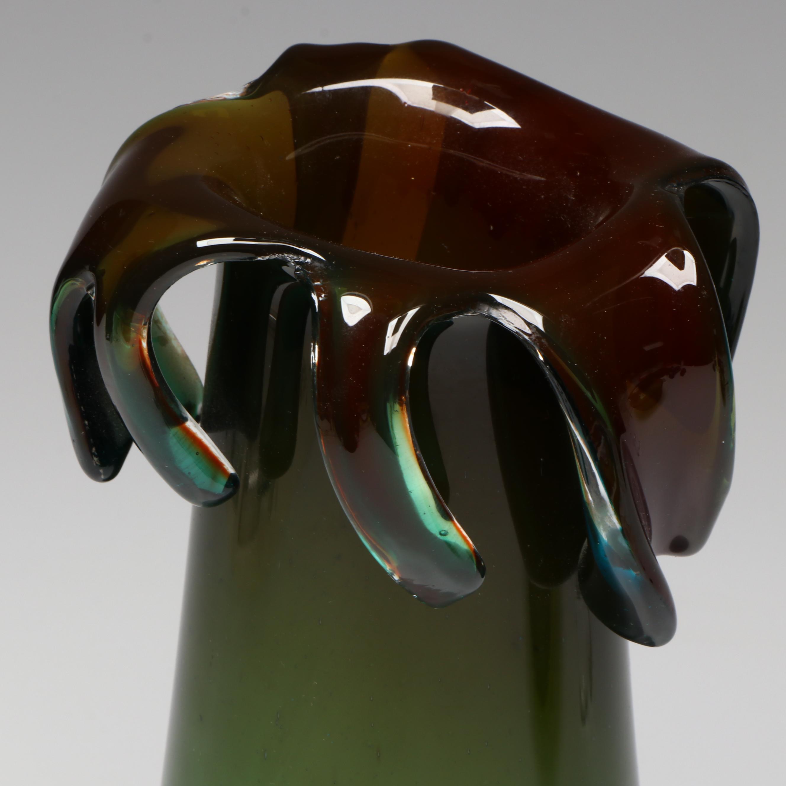 Art Glass Vase with Other Green Glass Bowl