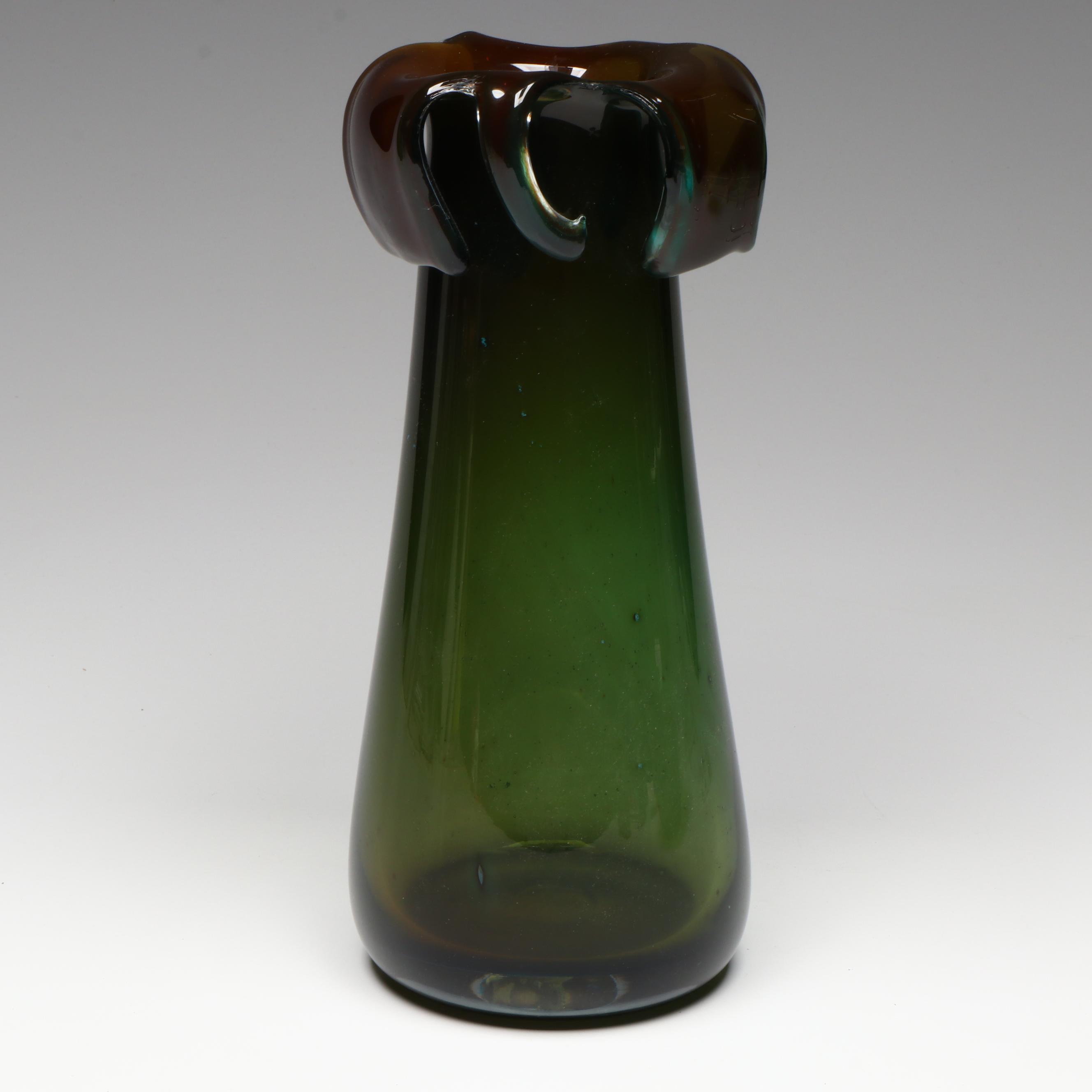 Art Glass Vase with Other Green Glass Bowl