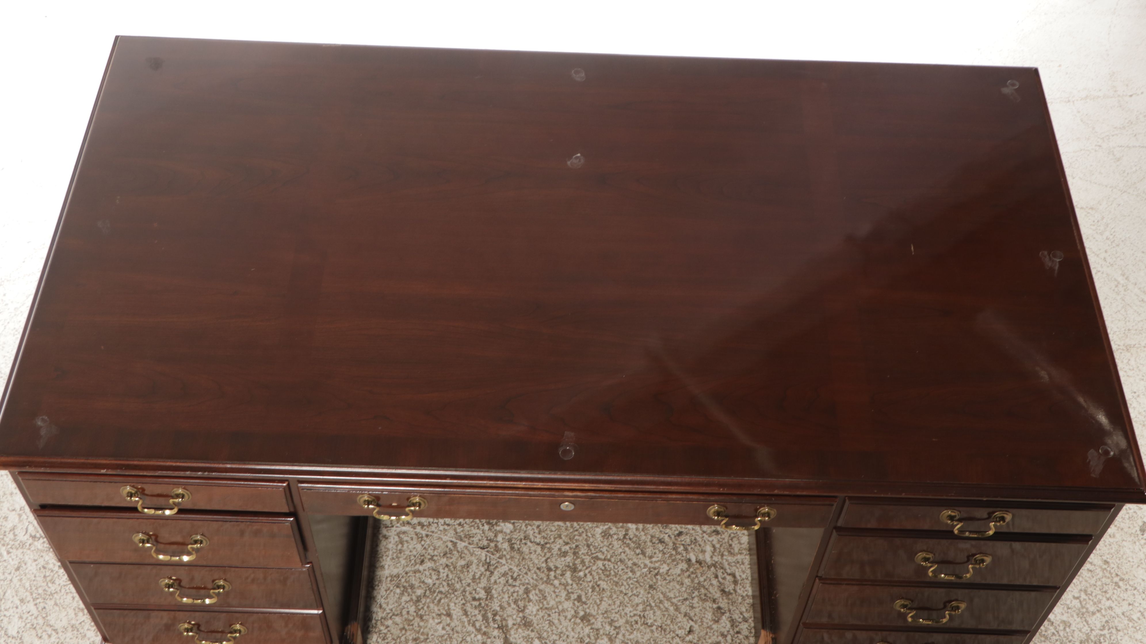 Ethan Allen Georgian Style Cherry Executive Desk, Late 20th Century