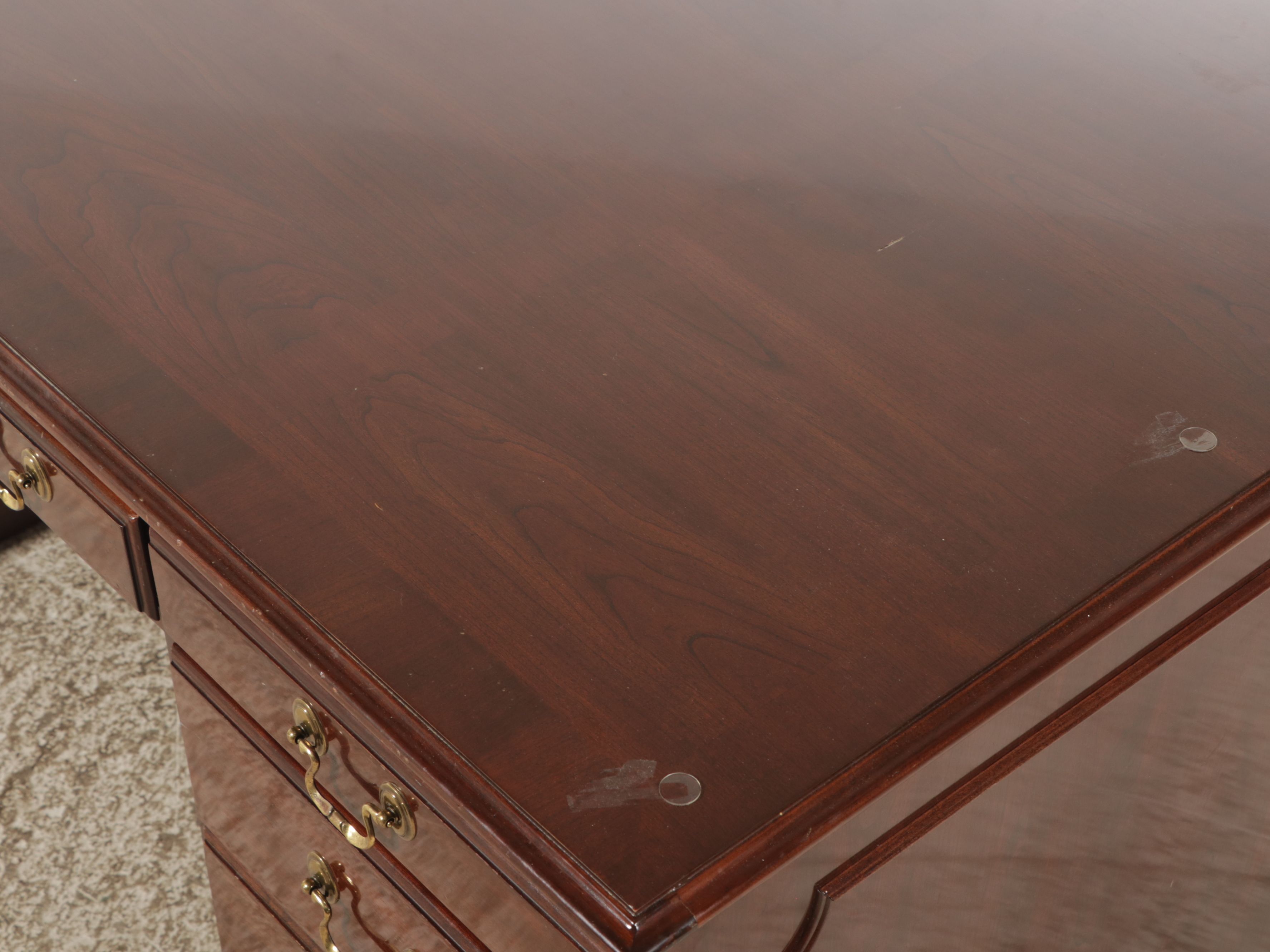 Ethan Allen Georgian Style Cherry Executive Desk, Late 20th Century