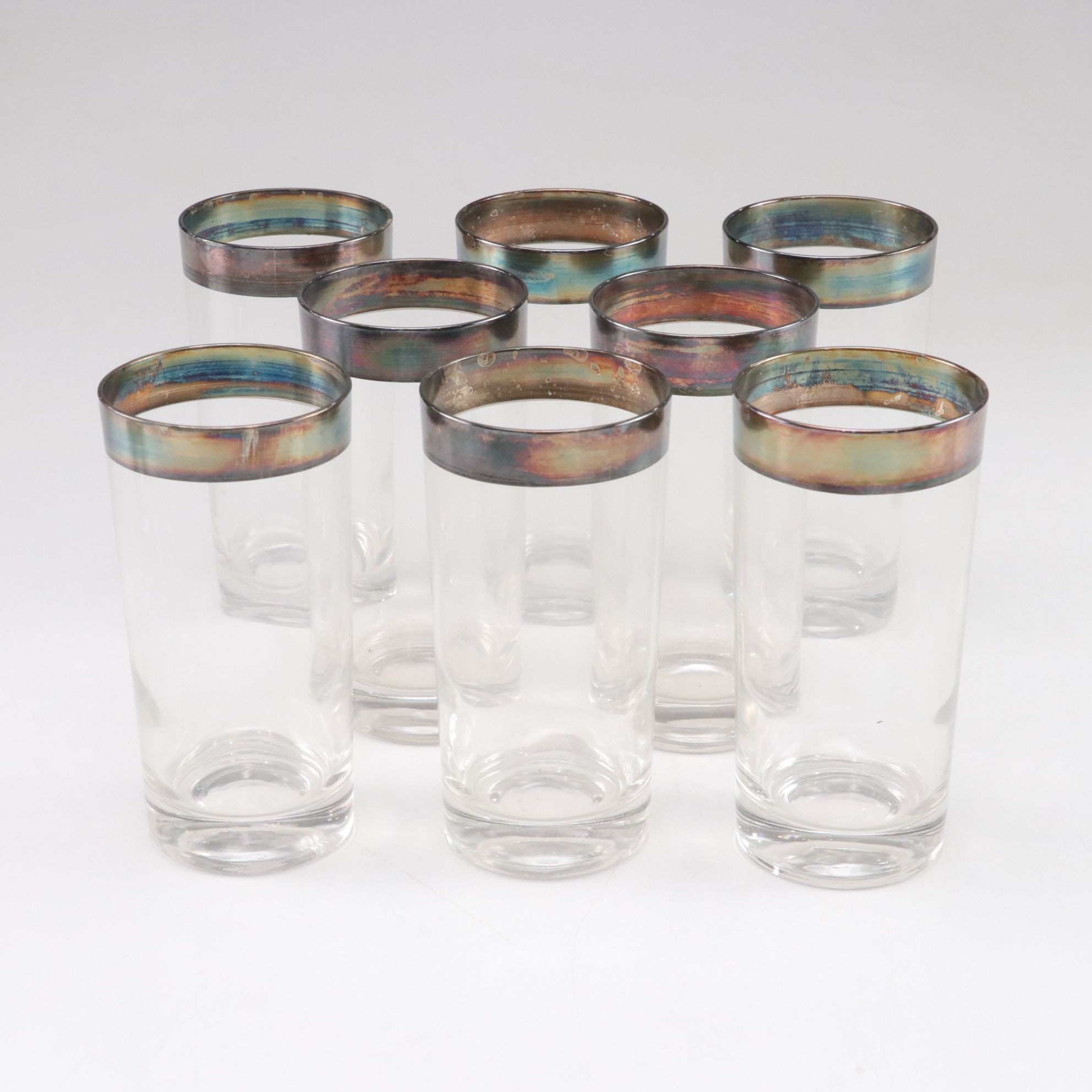 Silver Plate Rimmed Glasses & Bowls with Serving Tray