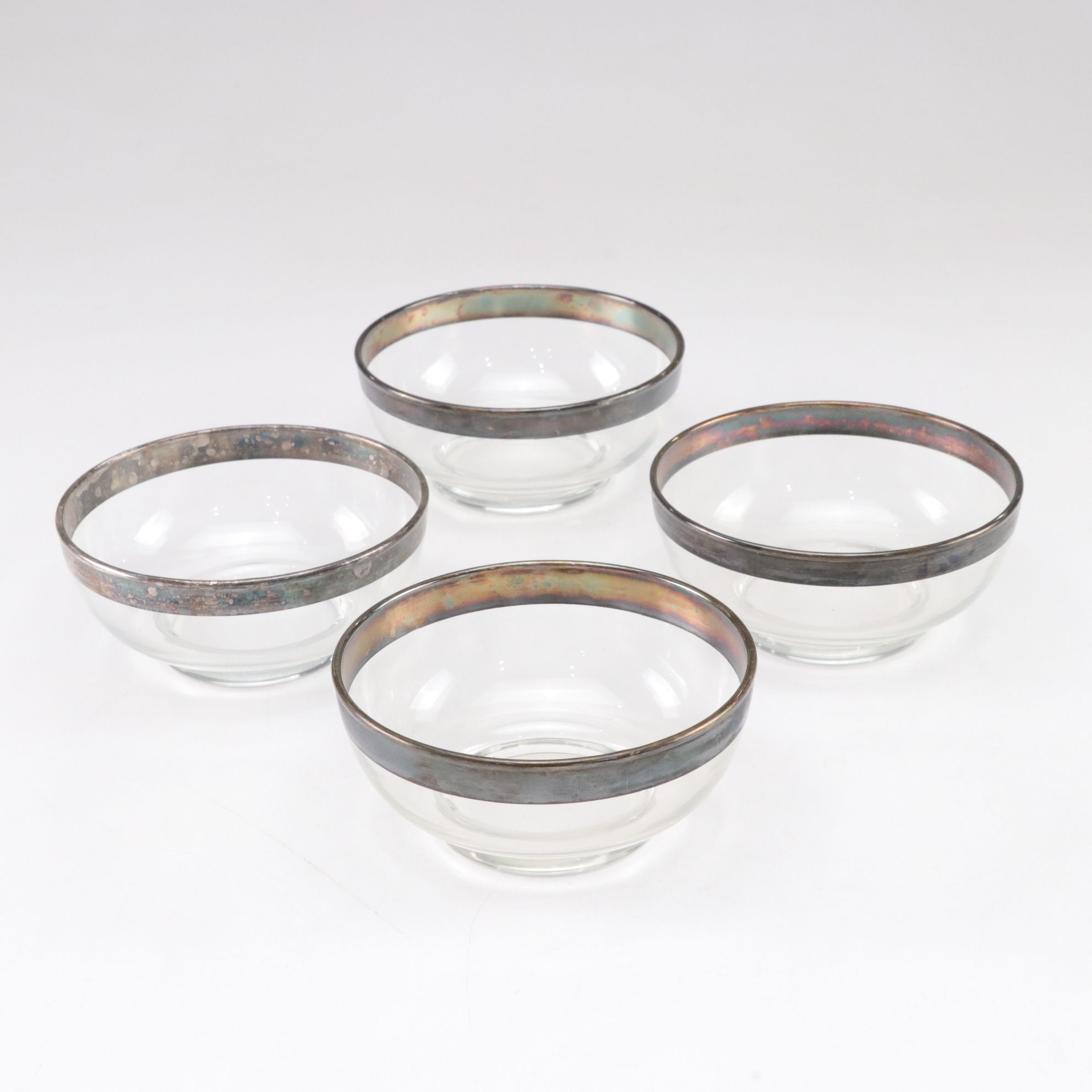 Silver Plate Rimmed Glasses & Bowls with Serving Tray
