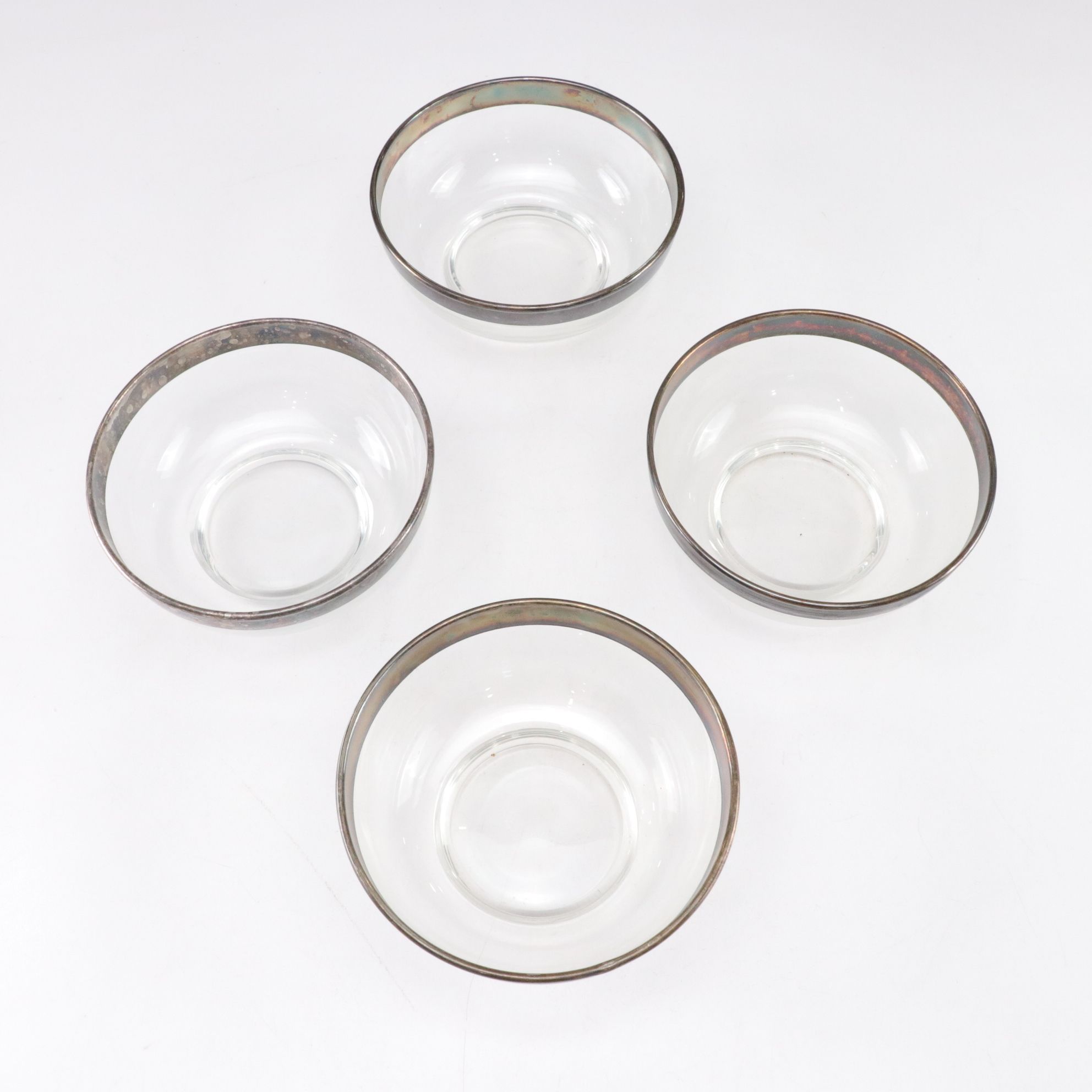 Silver Plate Rimmed Glasses & Bowls with Serving Tray