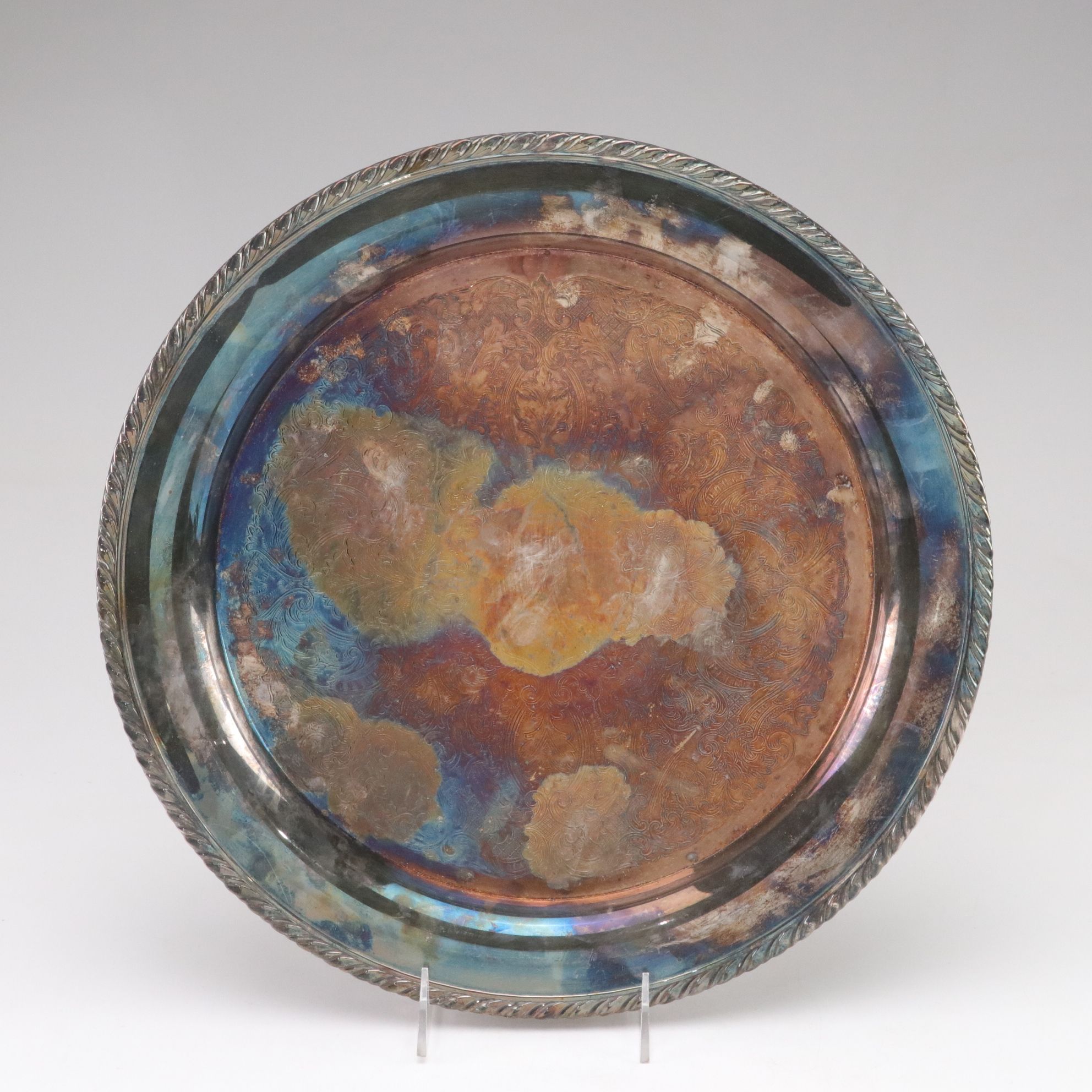 Silver Plate Rimmed Glasses & Bowls with Serving Tray