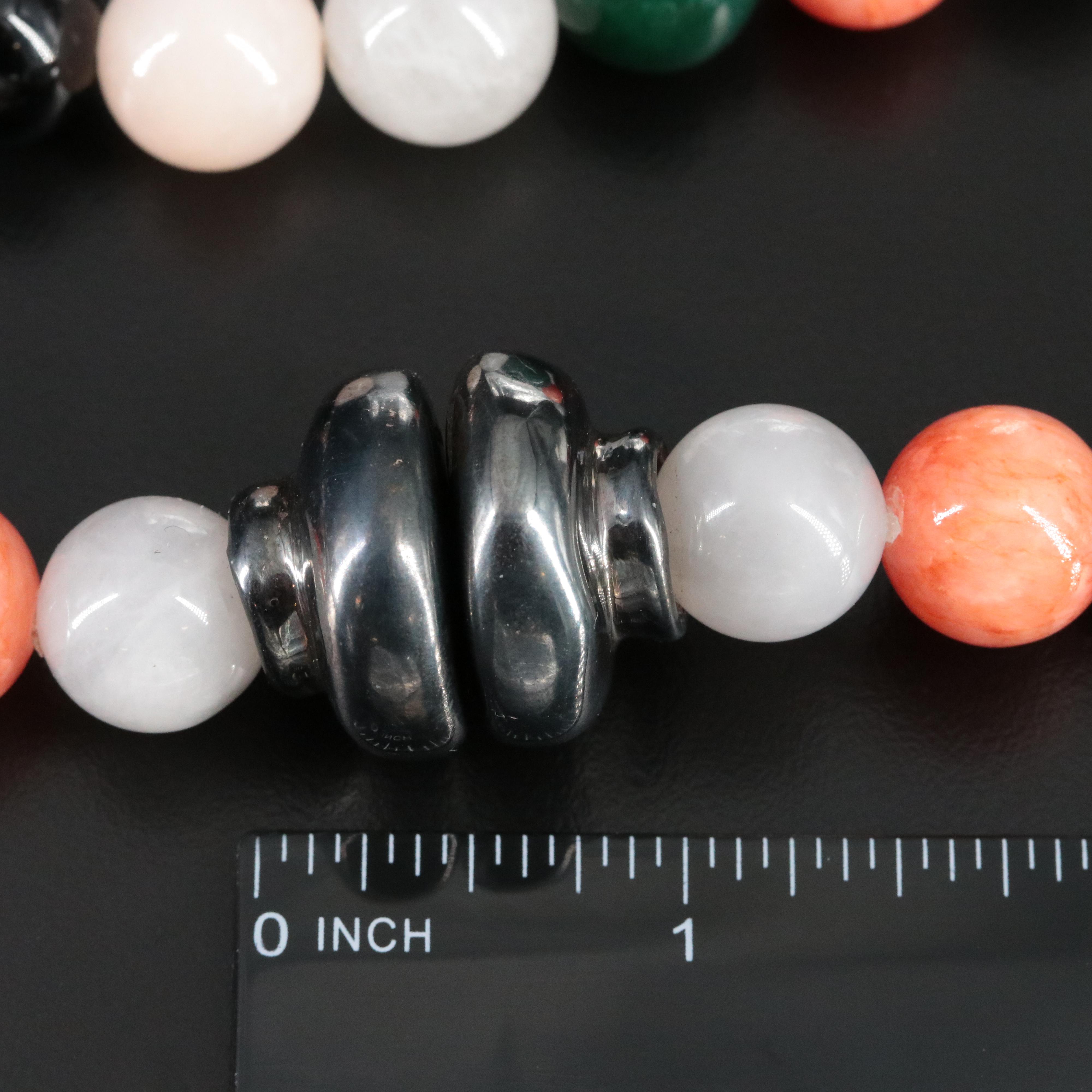 Sterling Chalcedony, Sunstone and Quartzite Bead Necklace