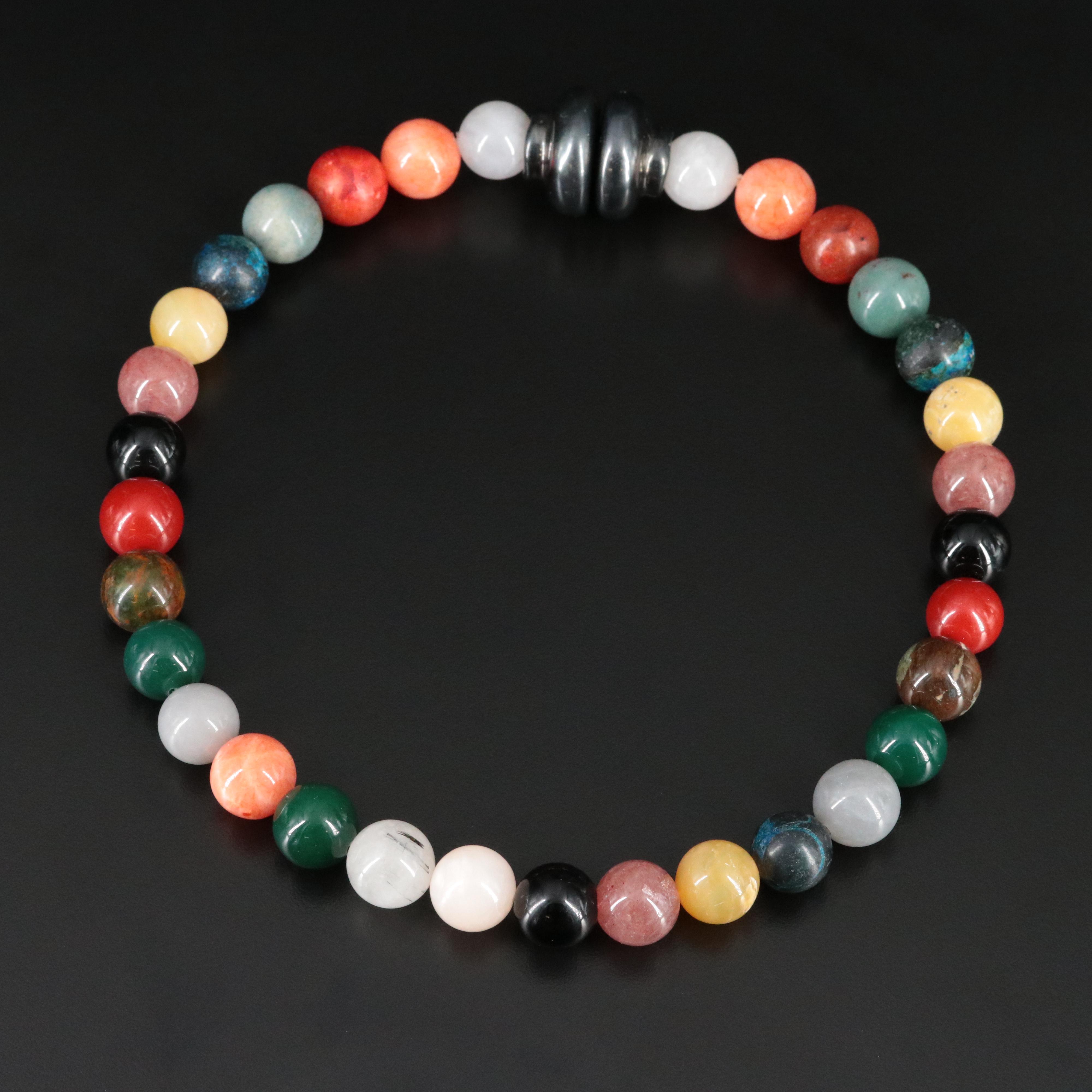 Sterling Chalcedony, Sunstone and Quartzite Bead Necklace