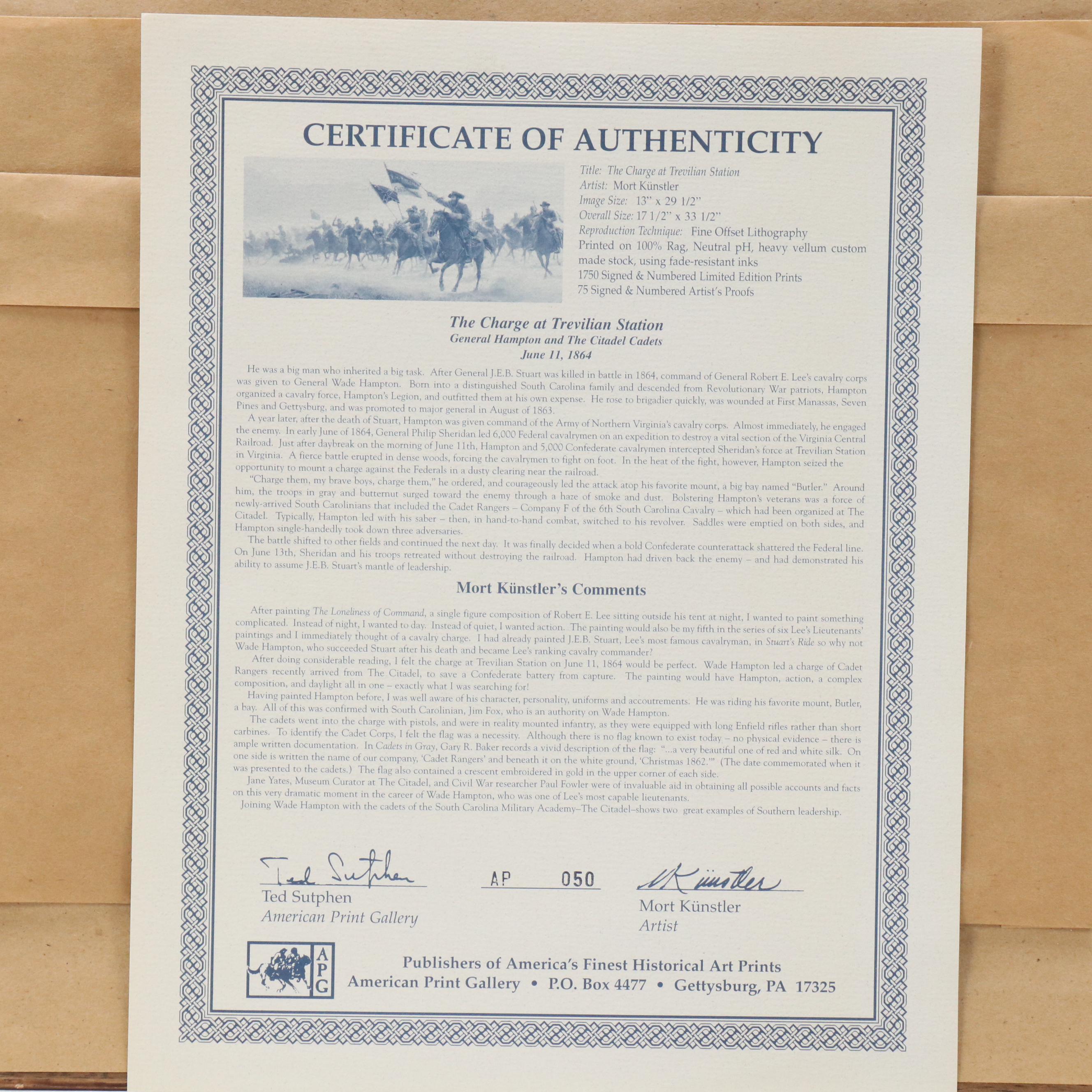 Mort Künstler Offset Lithograph "The Charge at Trevilion Station," 1996