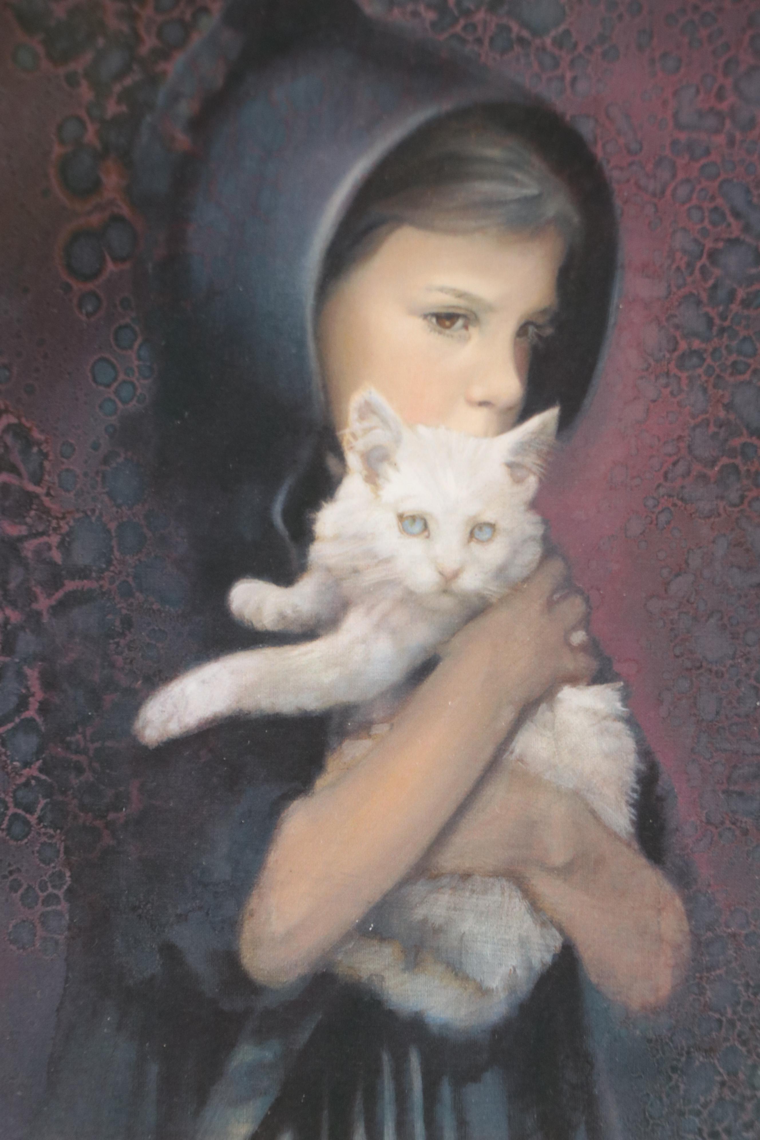 Nancy Noël Giclée of Girl with Kitten "Sarah II," 21st Century