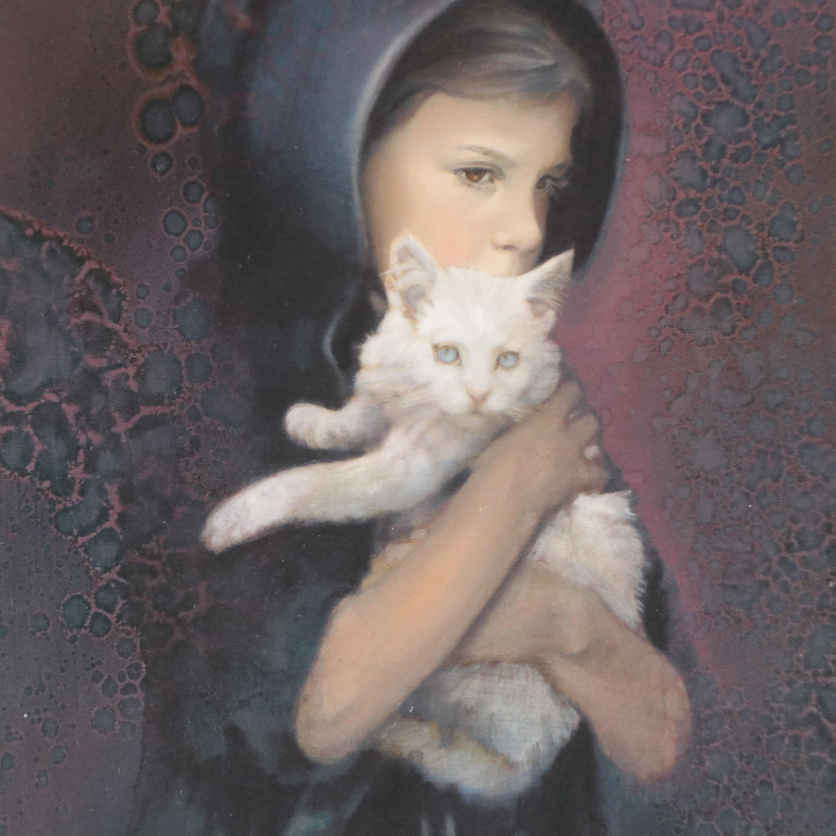 Nancy Noël Giclée of Girl with Kitten "Sarah II," 21st Century
