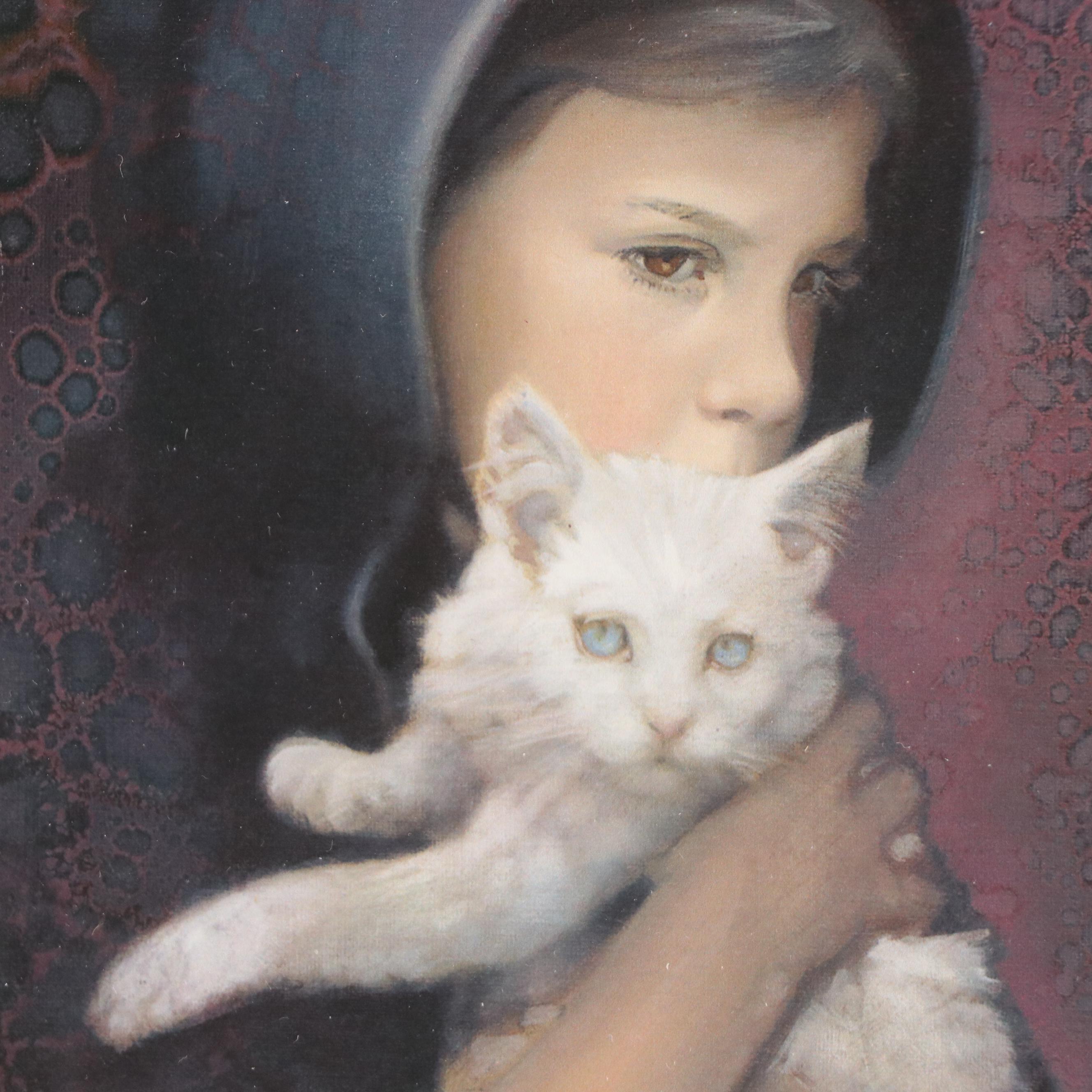 Nancy Noël Giclée of Girl with Kitten "Sarah II," 21st Century