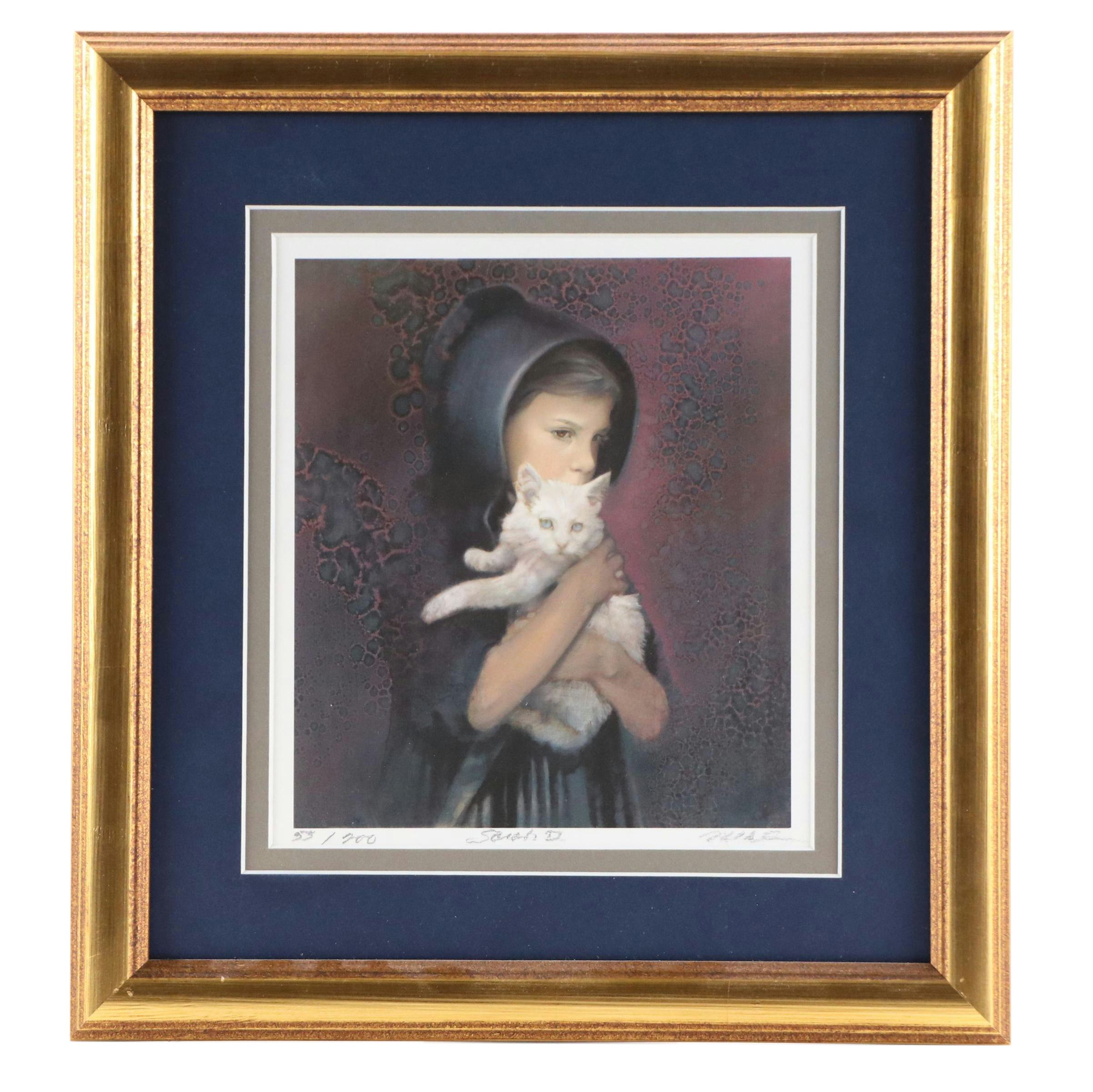 Nancy Noël Giclée of Girl with Kitten "Sarah II," 21st Century