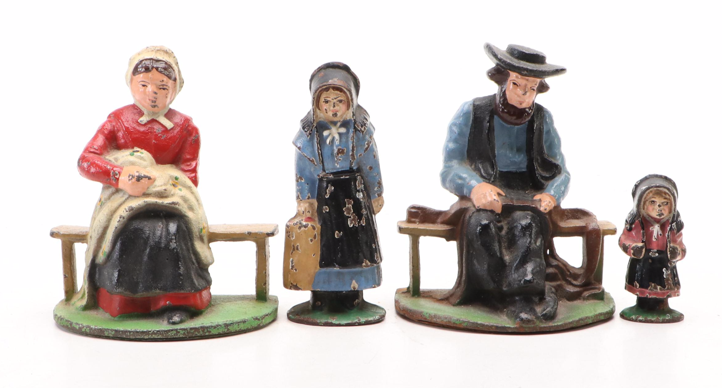 Wilton Amish Cast Iron Bookends with Other Figurines, 20th Century