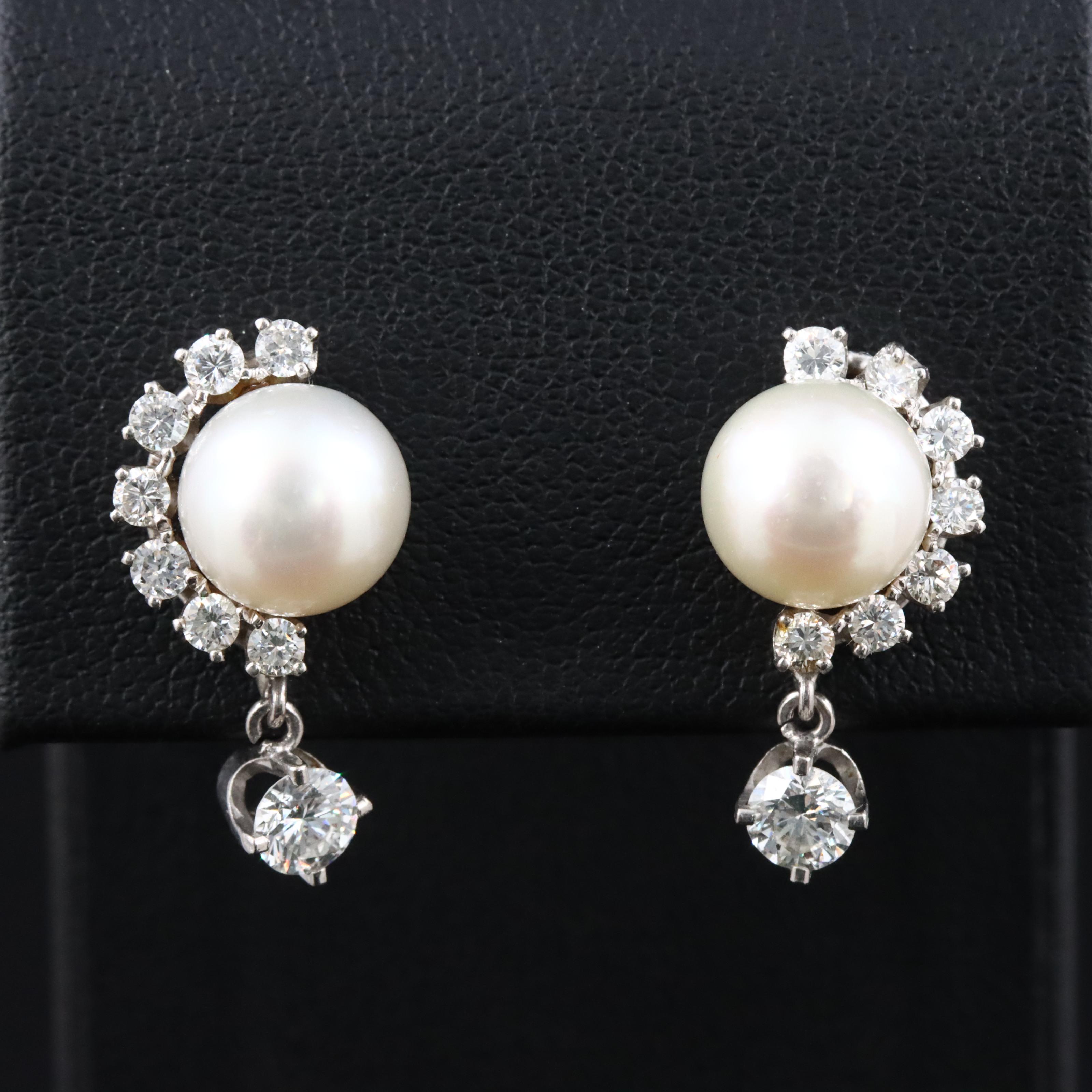 Palladium Pearl and 1.00 CTW Diamond Earrings