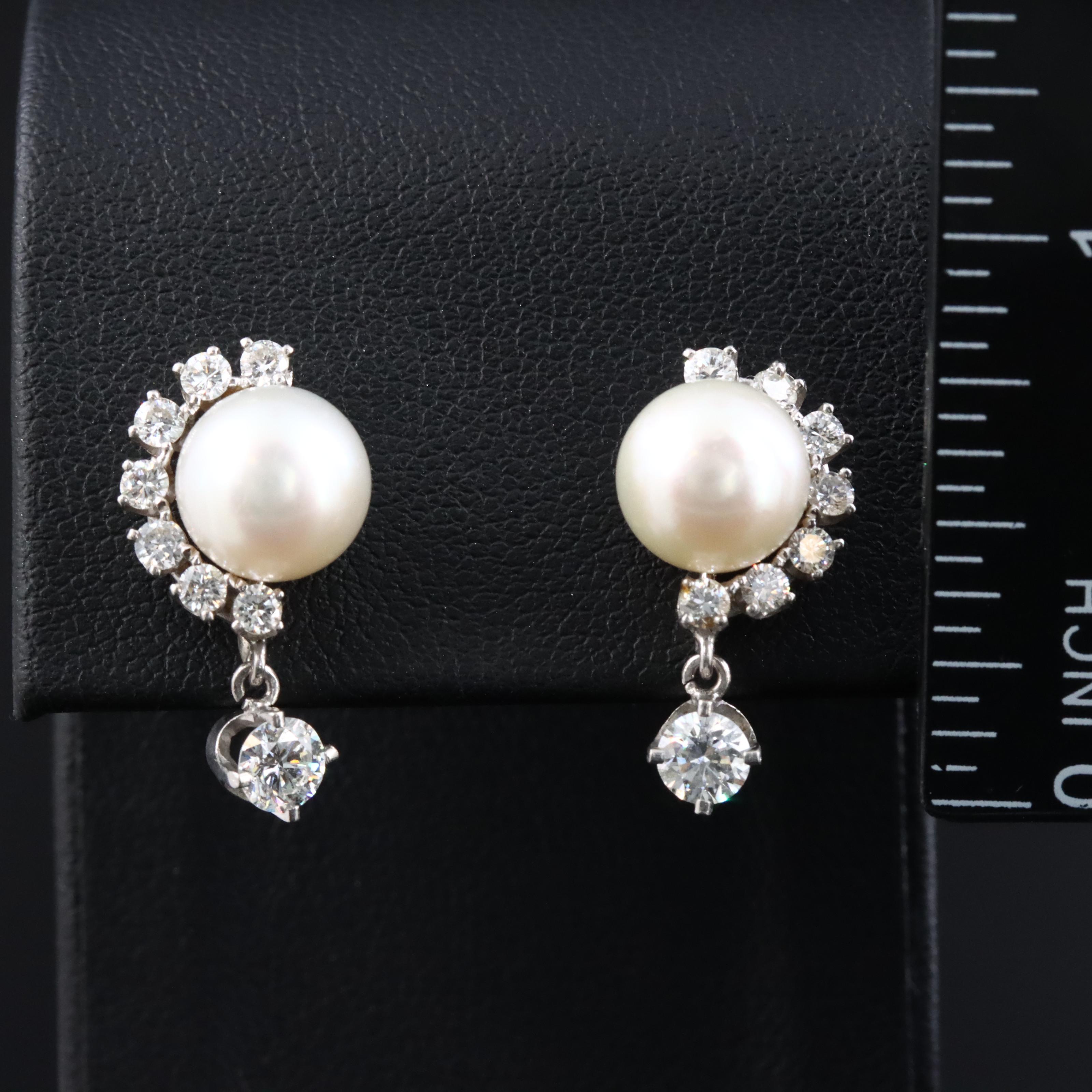 Palladium Pearl and 1.00 CTW Diamond Earrings