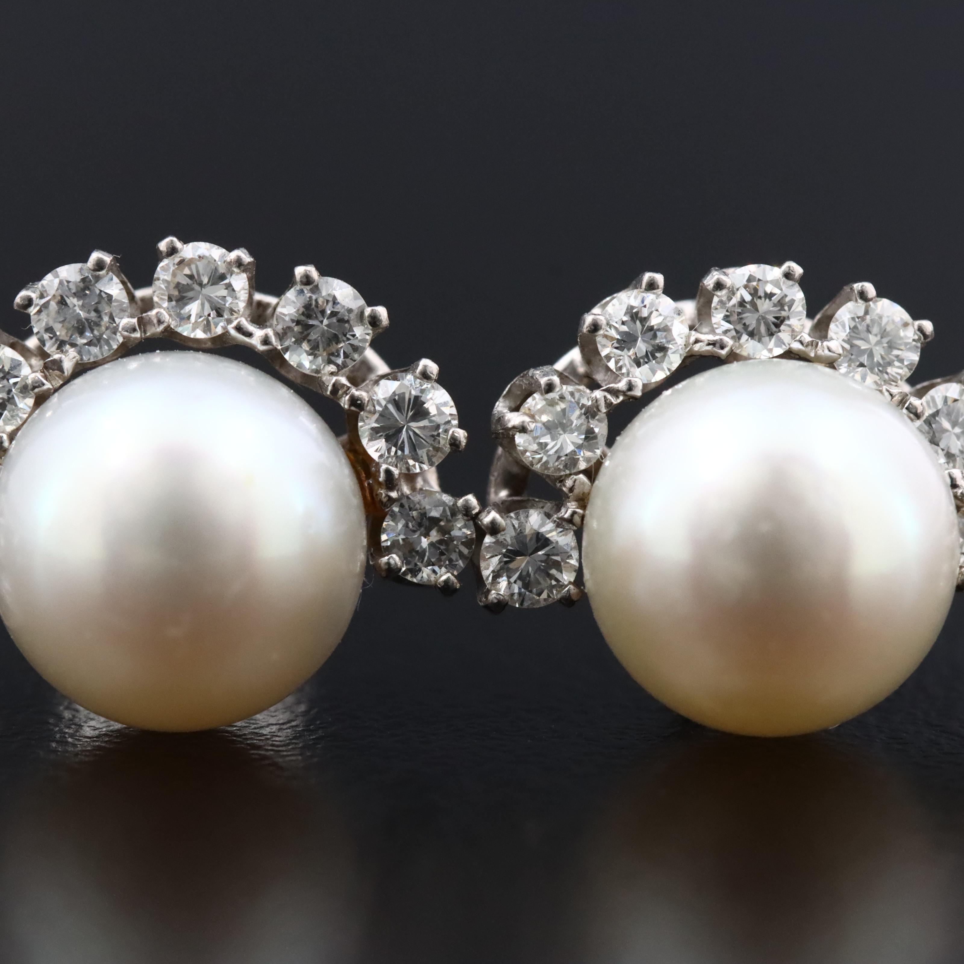 Palladium Pearl and 1.00 CTW Diamond Earrings